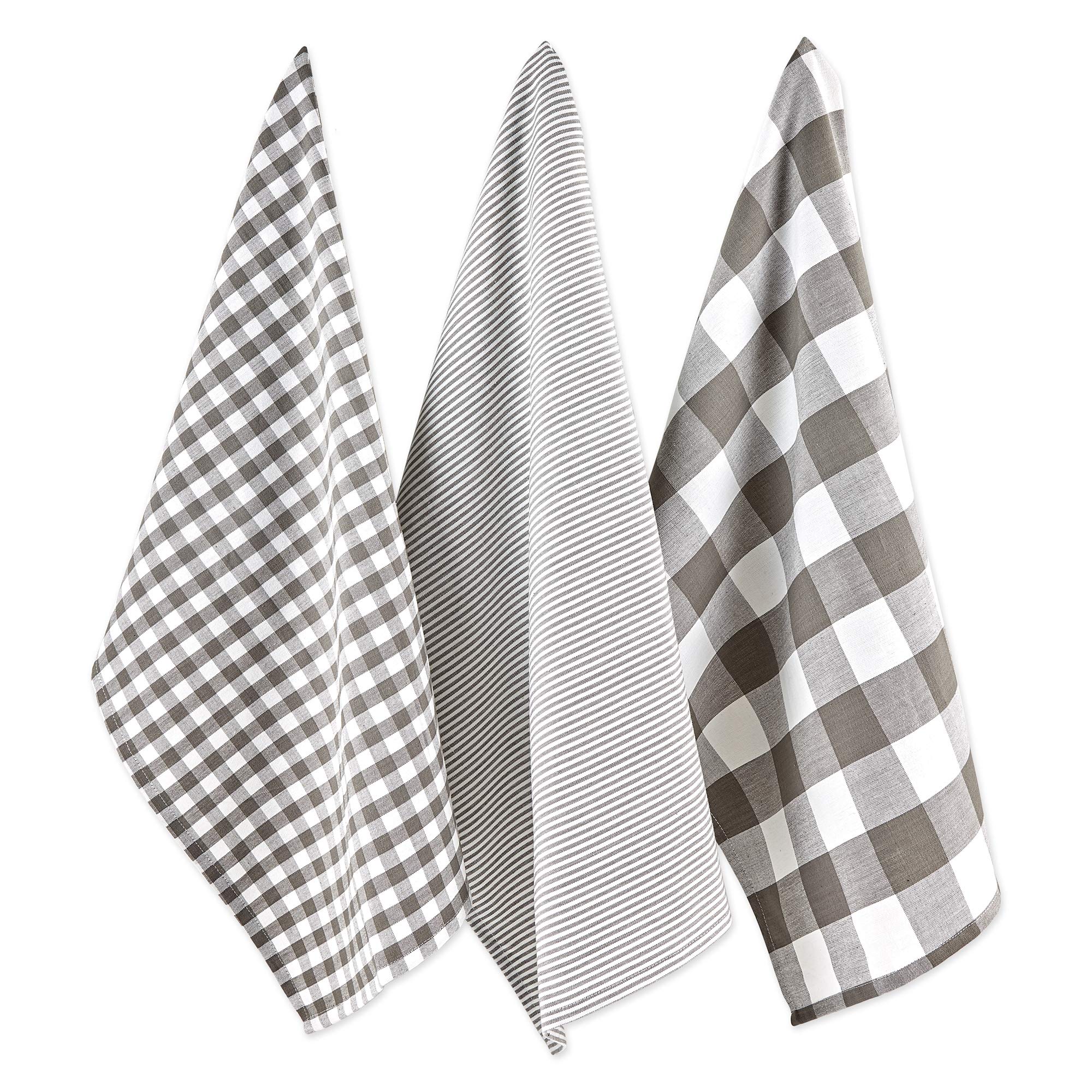 DII Gingham Check Kitchen Collection - Gray Cotton Dish Towel Set for Drying Dishes, Cleaning Countertops & Stylish Kitchen Decor