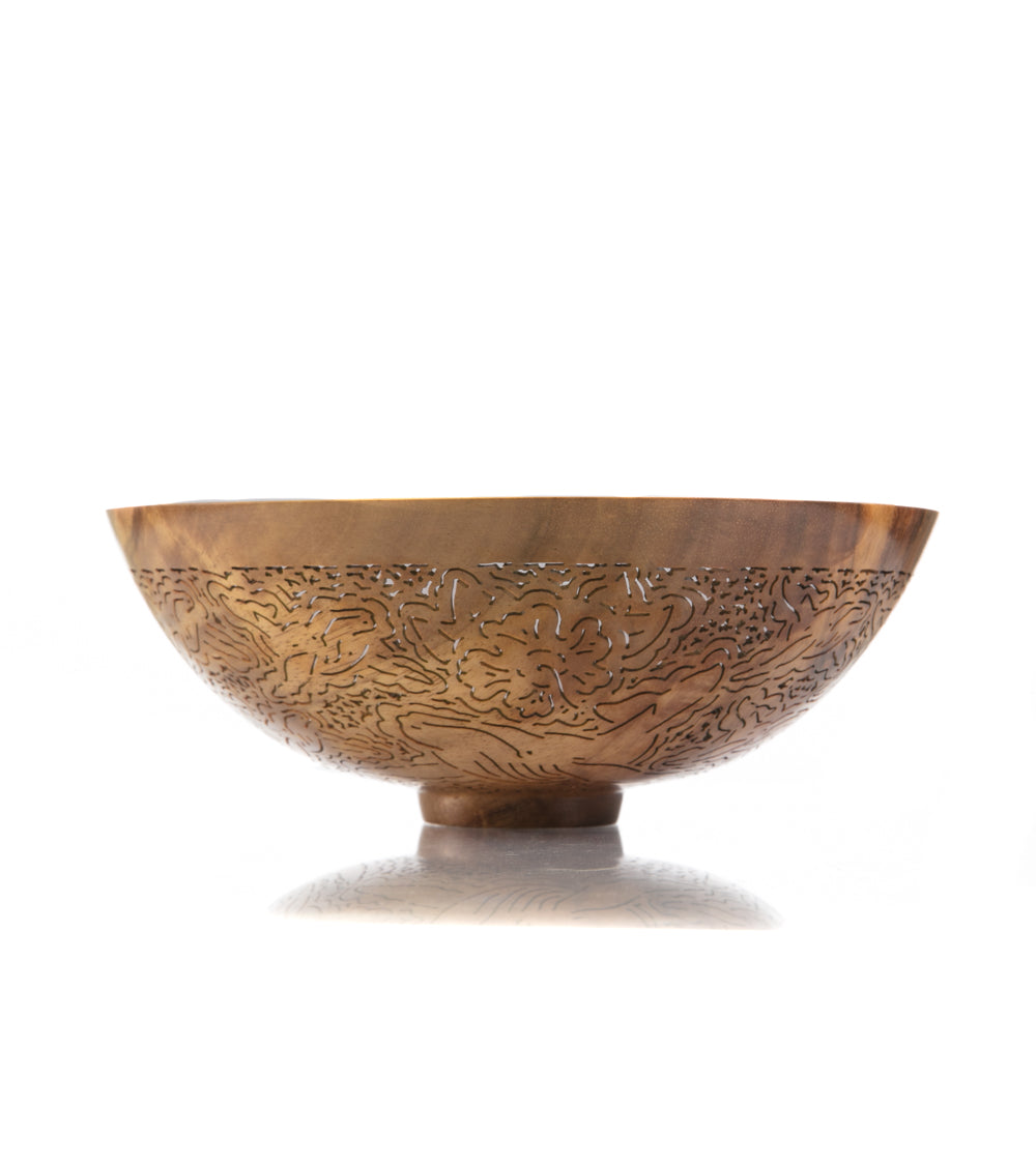 Handcrafted Pierced Koa Wood Bowl with Whale Design - Hawaiian Artisan Home Decor by Patrick & Peggy Bookey - Perfect for Wall Display, Table Centerpiece, or Gift Giving