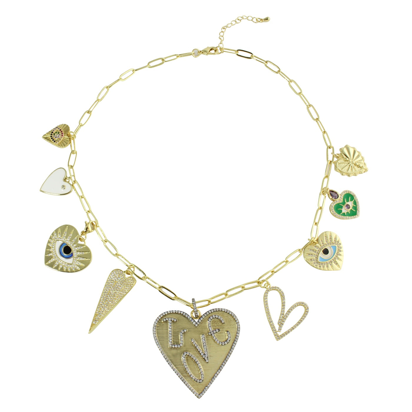 EYE HEART JUMBO CHARM NECKLACE - Bold Statement Jewelry for Women - Perfect for Valentine's Day, Anniversary Gifts & Everyday Fashion Accessories