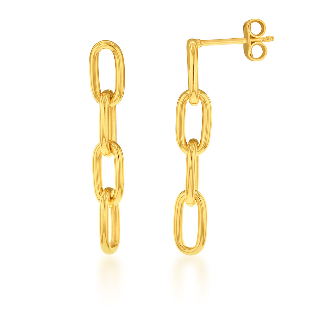9ct Silver Filled Yellow Gold Paperclip Link Drop Earrings for Women - Elegant Dangle Jewelry for Parties, Weddings & Everyday Wear