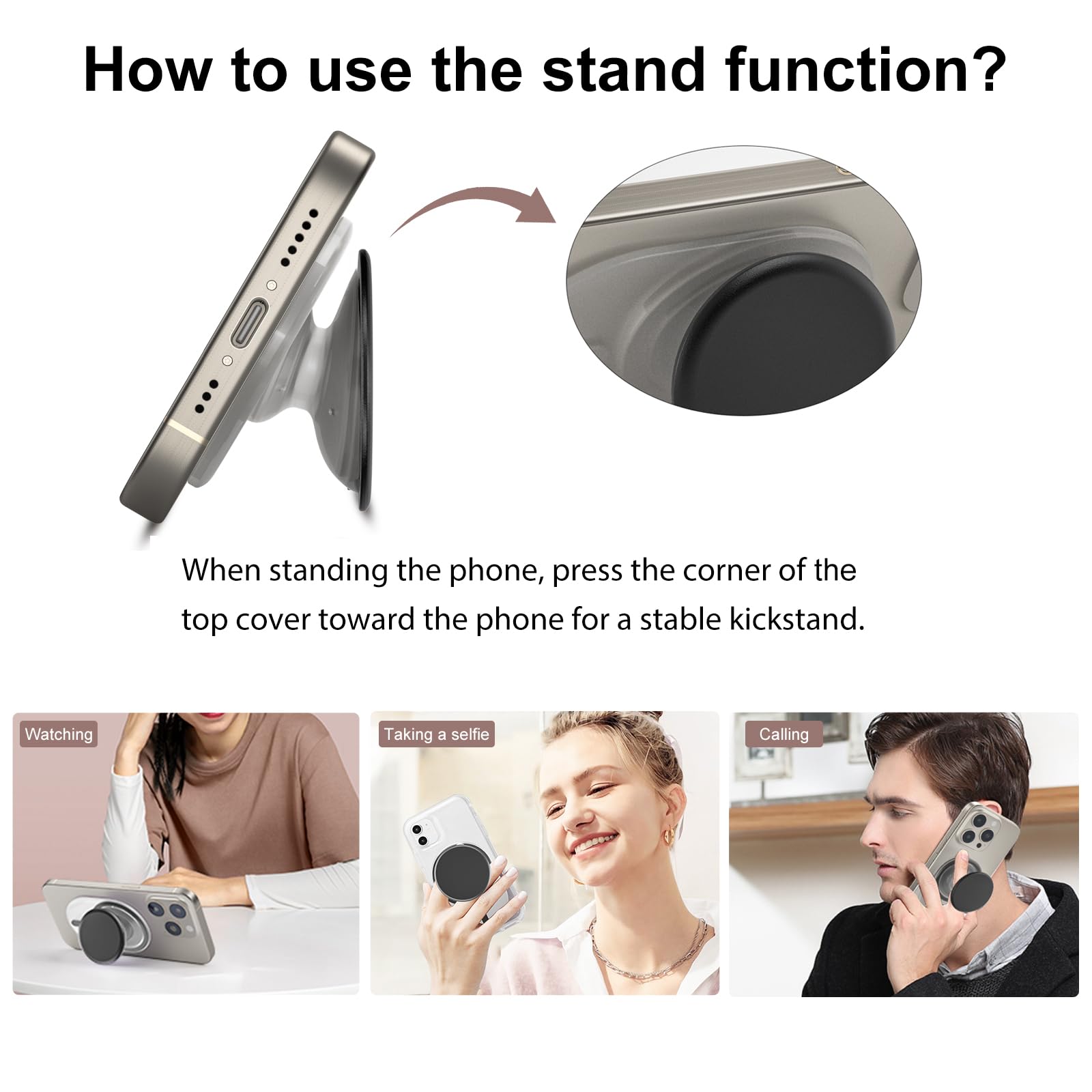 AUROX Magnetic Phone Grip Holder - Expandable Collapsible Stand with Kickstand for Magsafe | Compatible with iPhone 16/15/14/13/12 Series | Transparent Pink | Perfect for Hands-Free Viewing, Gaming & Video Calls