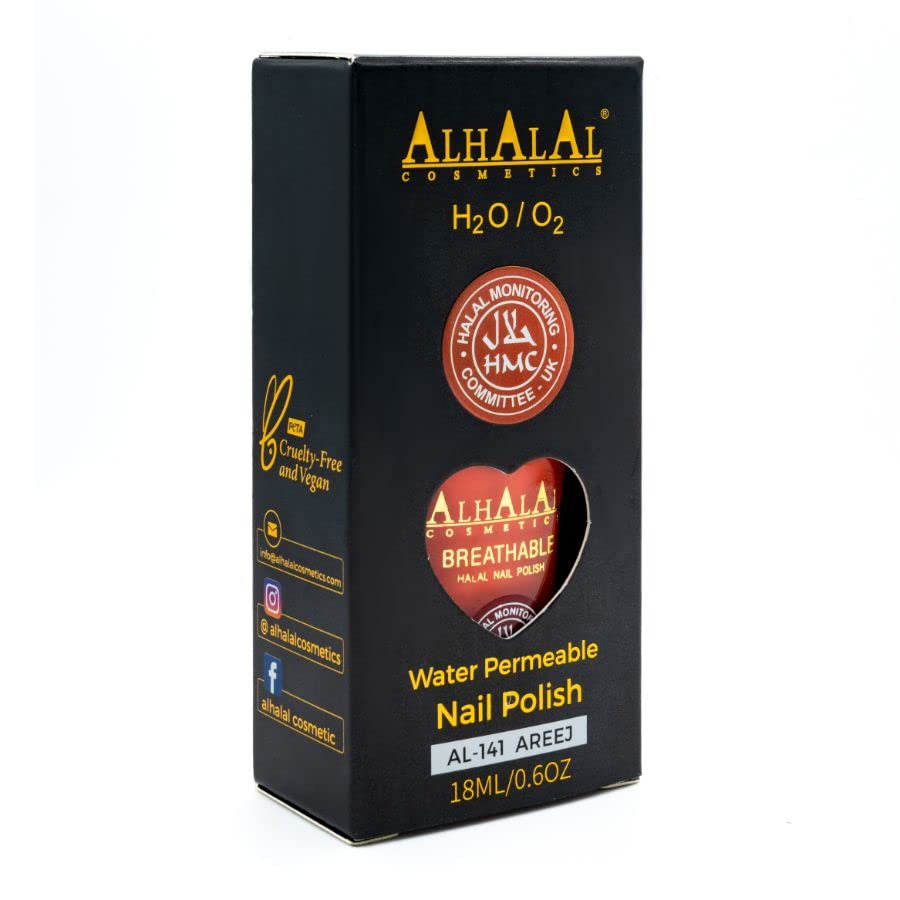 Halal Nail Polish - Water Permeable Vegan & Cruelty-Free Gel Nail Polish - Red & White Soak Off Nail Enamel with Glossy Finish (AL-141 AREEJ) - Perfect for Muslim Women, Halal Beauty Routine & Special Occasions