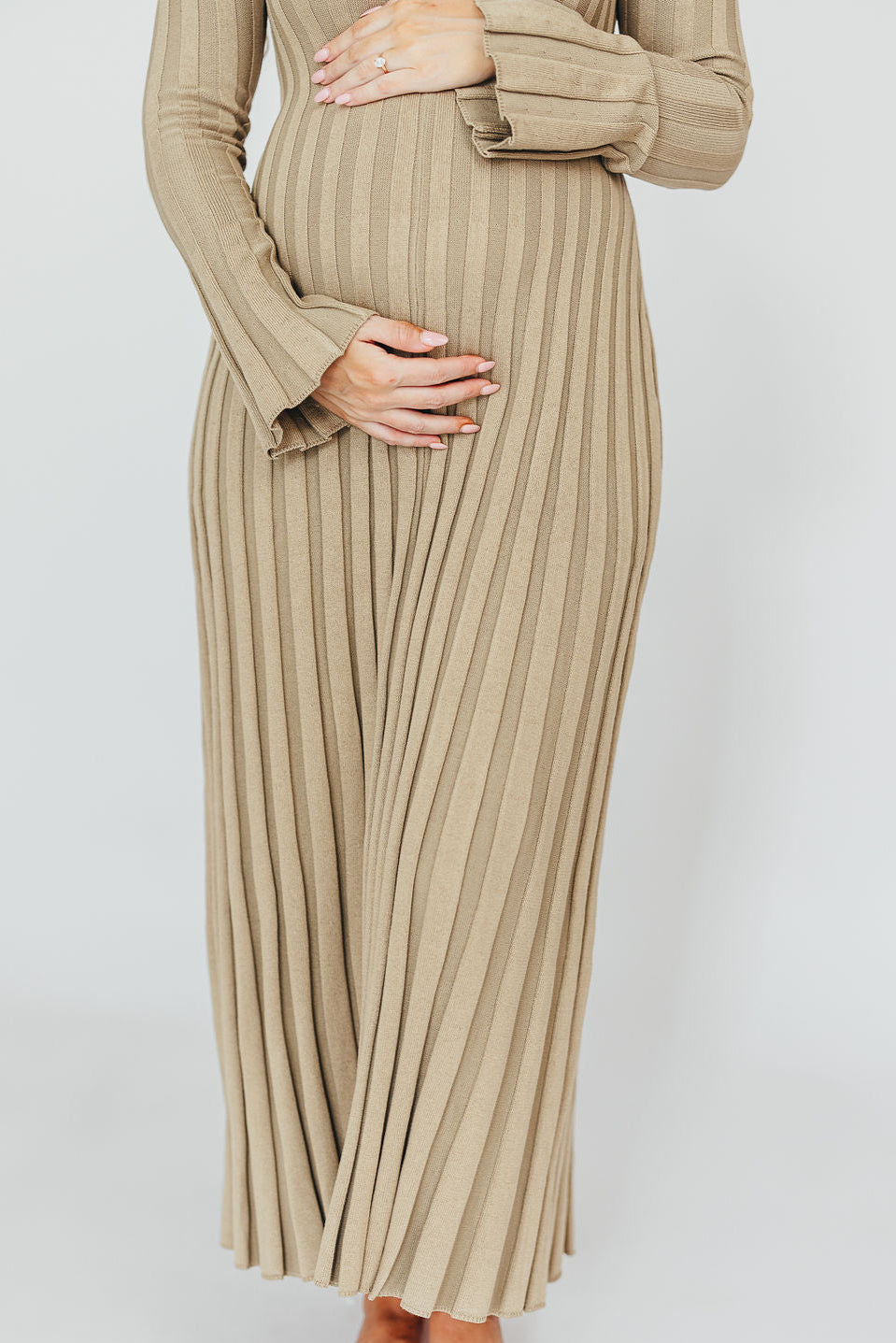 Hadley Long Sleeve V Neck Knit Maxi Dress for Women - Elegant Dune Color, Flowy Boho Style, Comfortable Stretchy Fabric | Perfect for Fall, Winter, Date Night, Office Wear and Special Occasions