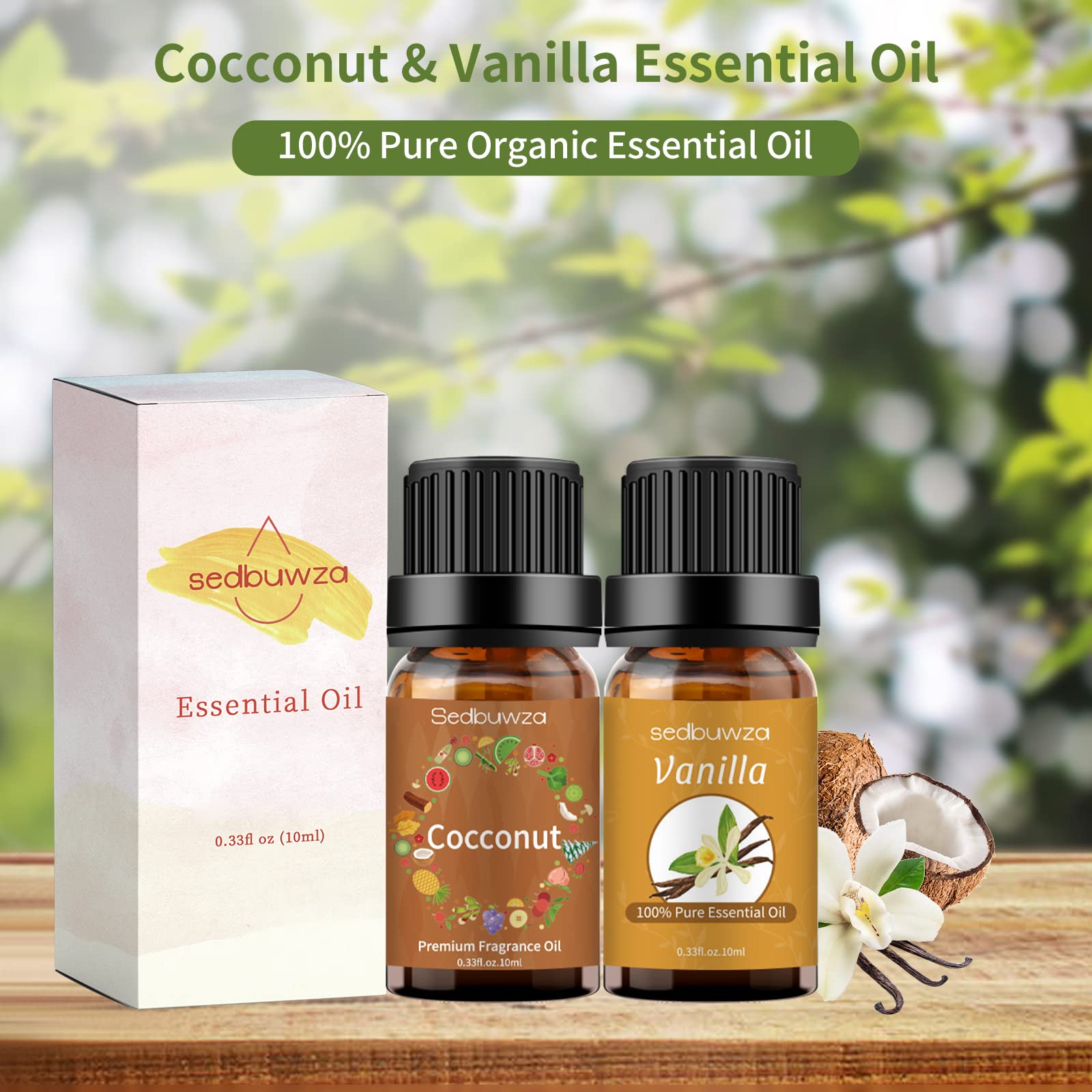 Pure Vanilla Coconut Essential Oil Set - 2 x 10ml Aromatherapy Oils for Diffusers, Massage, Candle & Soap Making - Relaxing Scent for Home Spa, Yoga & Stress Relief