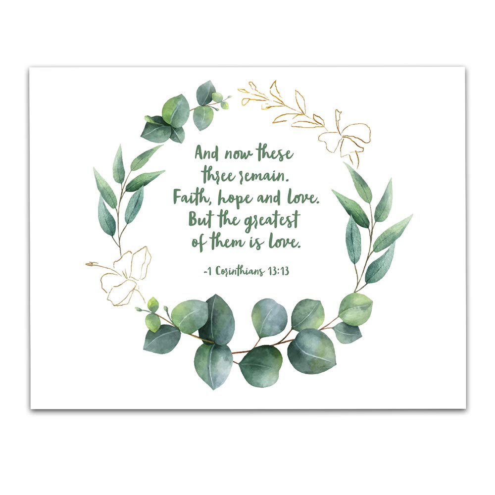 1 Corinthians 13:13 Bible Verse Wall Art - 'Faith, Hope and Love' Unframed 11x14 Print - Inspirational Christian Home Decor & Gift for Family, Friends - Perfect for Bedroom, Living Room, Office