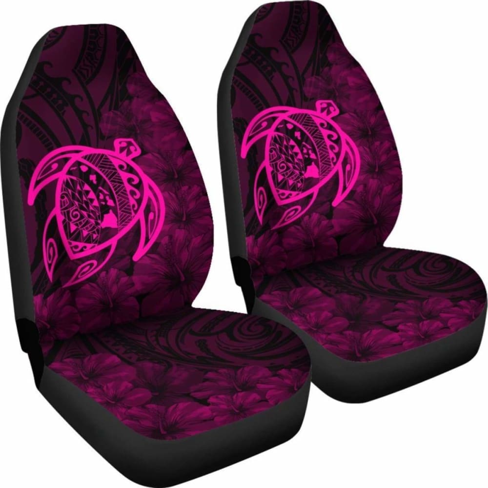 Alohawaii Car Seat Covers - Hawaii Turtle Map & Hibiscus Polyester Pink Design - Universal Fit for Cars, SUVs & Trucks - Perfect for Beach Trips, Summer Road Trips & Hawaiian-Themed Decor