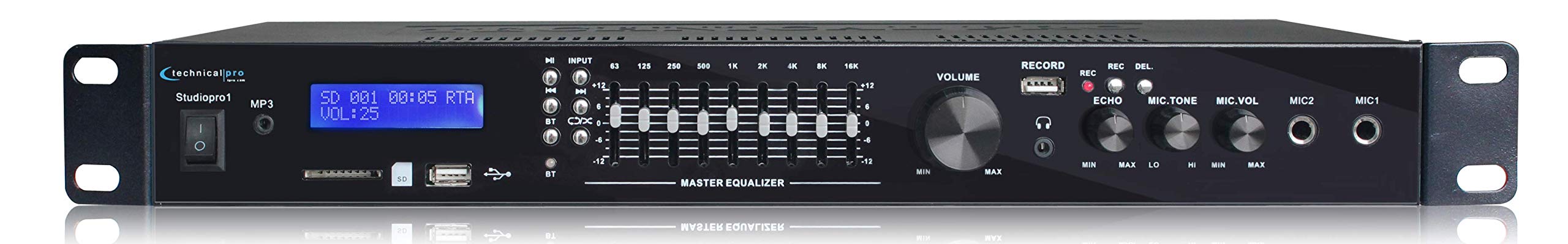 Technical Pro STUDIOPRO1 Bluetooth & USB Audio Recorder with EQ and Mic Input – Perfect for Podcasting, Music Recording, and Studio Production