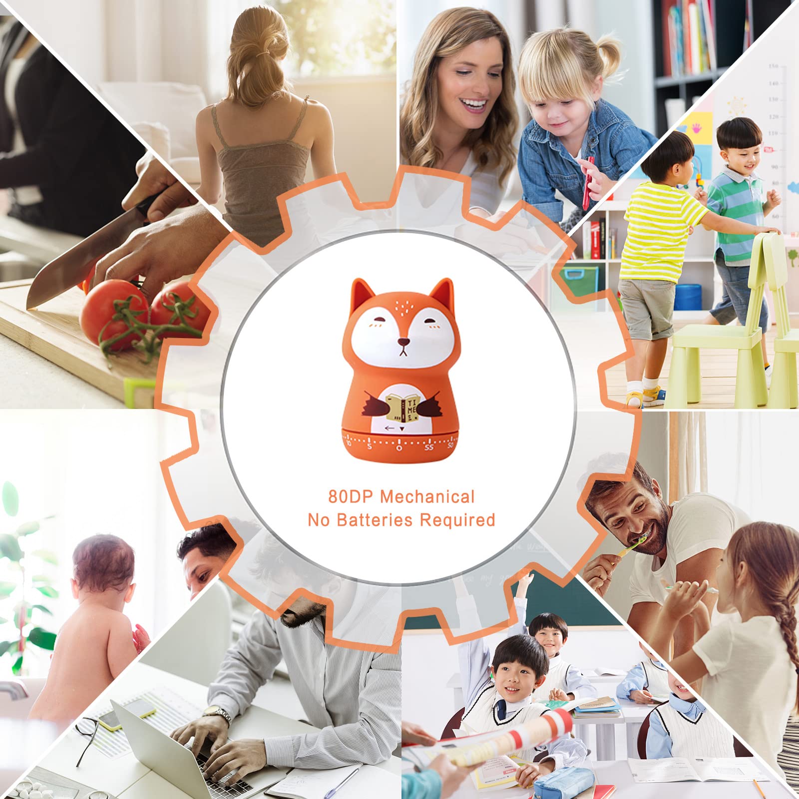 2 Pack Cute Animal Kitchen Timer - 100% Mechanical Cooking Timer for Kids & Adults - 60 Minute Egg Timer for Baking, Studying, Workouts (Fox & Raccoon Design) - Perfect for Home, School & Gym Use