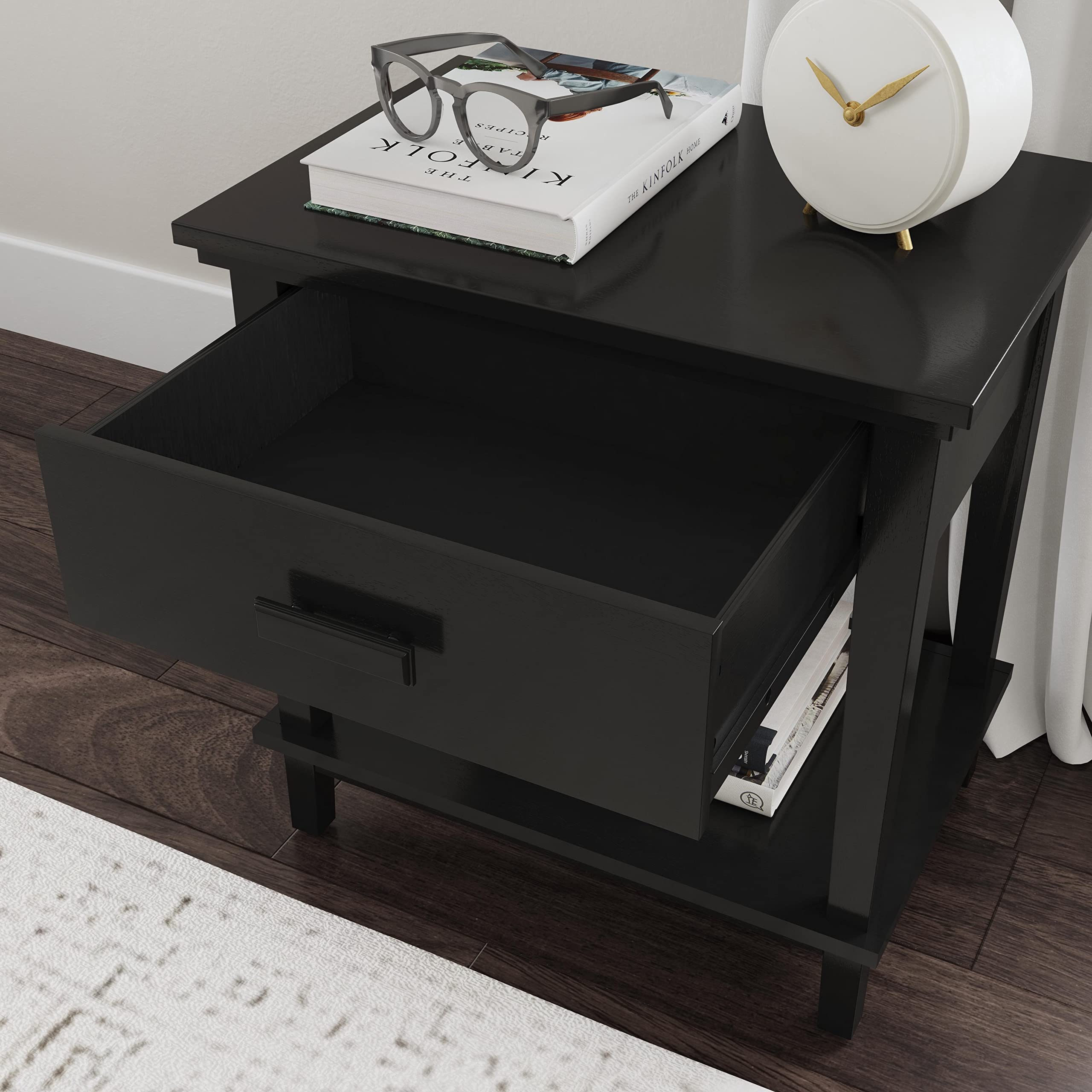 Homestyles Oak Park King Size Bed Frame with 2 Nightstands - Solid Wood Bedroom Set in Black Finish | Perfect for Master Bedroom, Guest Room & Modern Home Decor