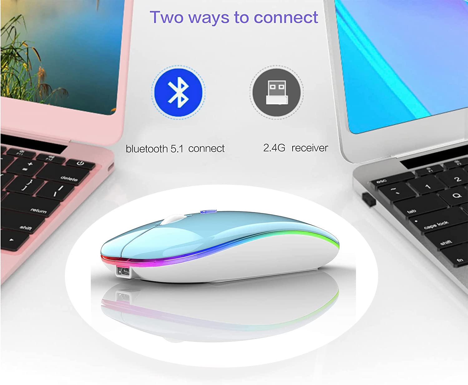 Wireless Bluetooth Mouse for Laptop, MacBook, iPad, PC - Compatible with MacBook Air/Pro, Windows, Chromebook (Blue & White) | Perfect for Office, Home, Travel & Remote Work
