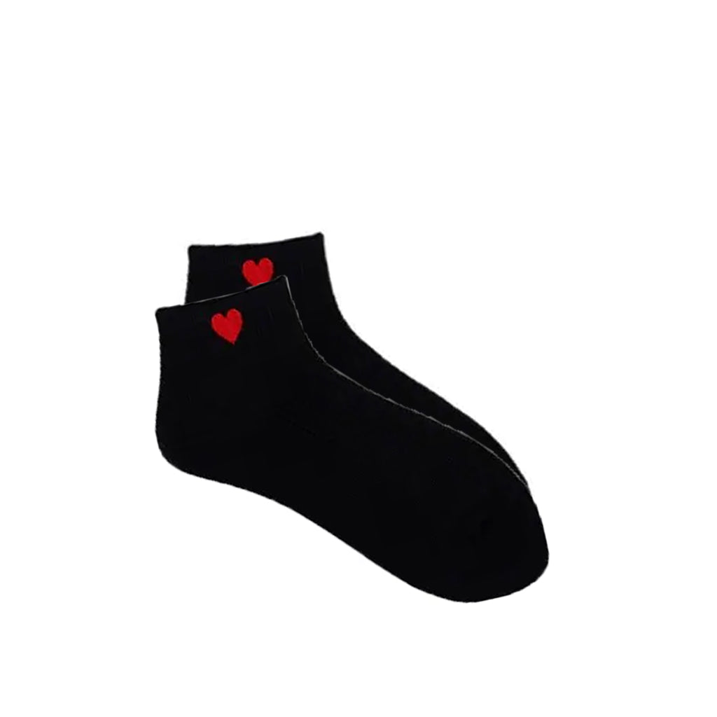FLOOF Women's Black Ankle Socks with Heart Design - Cute Casual Socks for Everyday Wear, Workout, and Gifts
