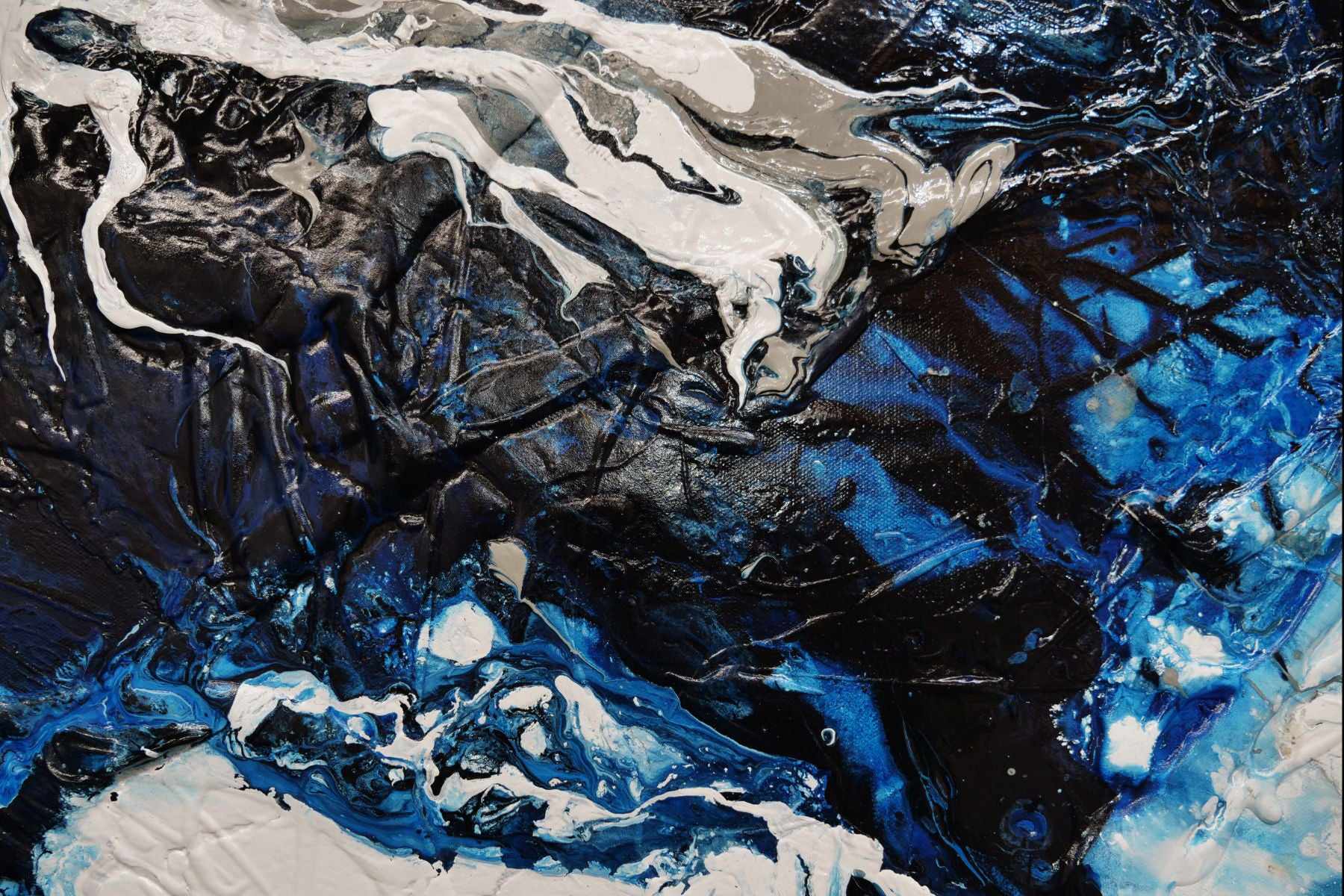 Midnight Rapture 94.5x39.4 Inch Blue Grey White Textured Abstract Canvas Wall Art - Perfect for Modern Living Room, Bedroom & Office Decor