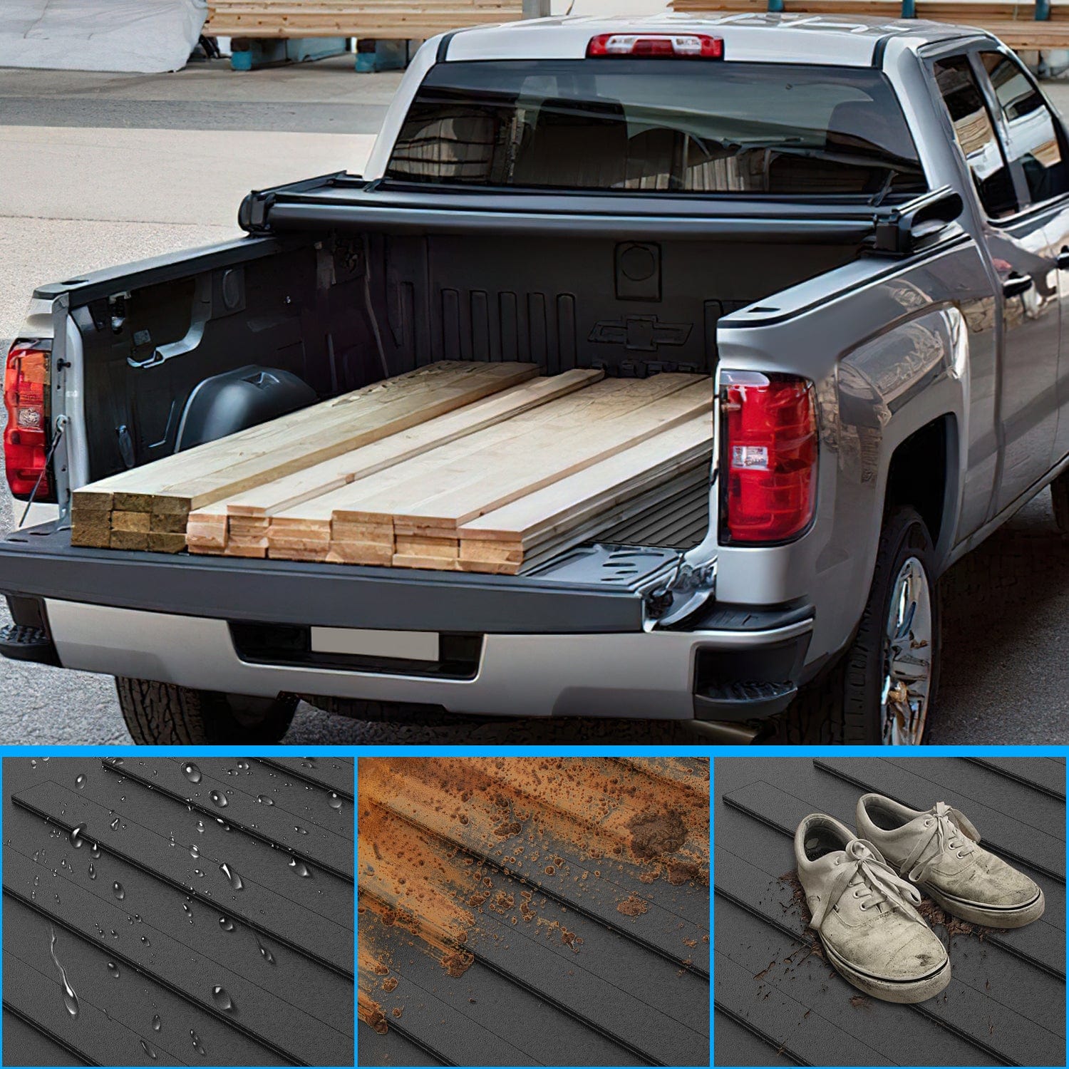 5.7ft Rubber Short Bed Mat for 2014-2019 Chevy Silverado & GMC Sierra 2500/3500 HD Trucks - Heavy Duty Anti-Slip Protection for Cargo & Work Scenes