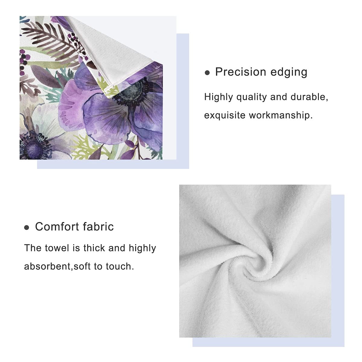 **Premium Purple Bath Towel Set - 3-Piece Ultra Absorbent Microfiber Bathroom Towels (1 Bath Towel + 1 Hand Towel + 1 Washcloth) - Floral Design for Spa, Beach & Home Decor**