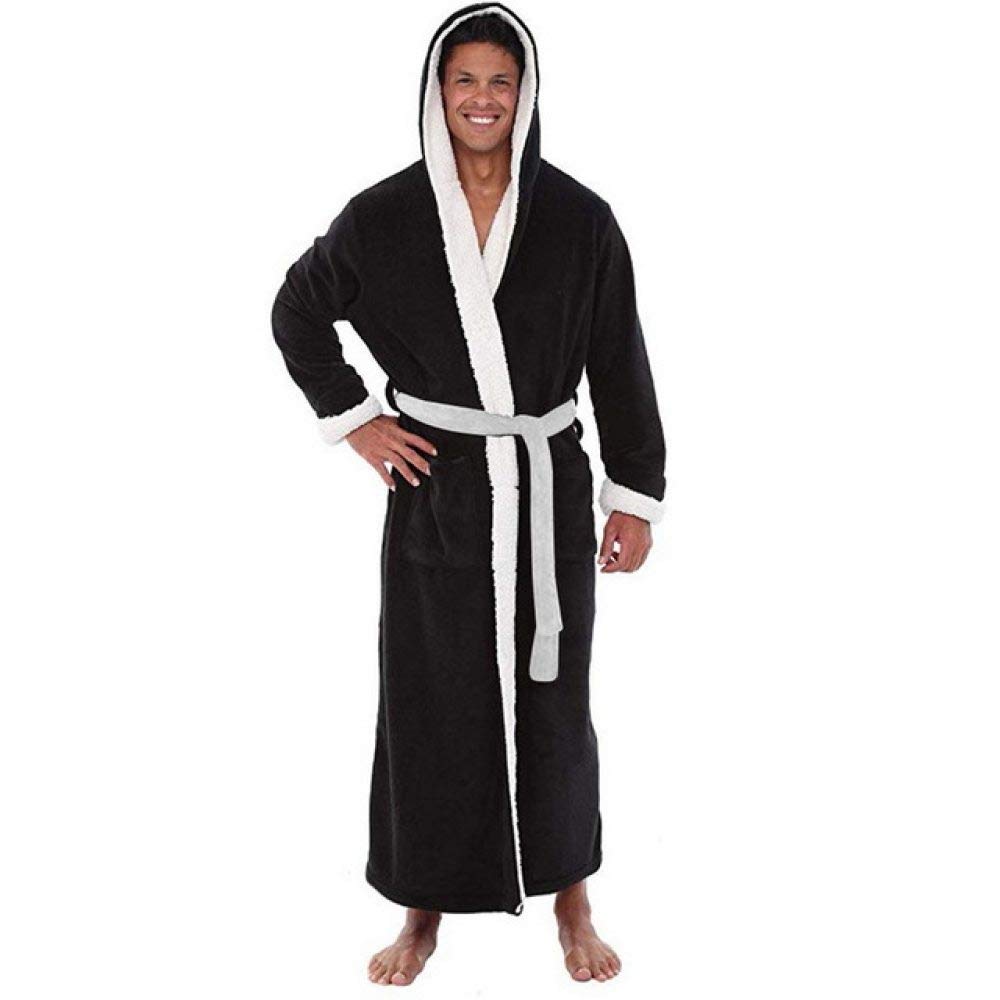 SDCVRE Men's Flannel Hooded Winter Bathrobe - Thick Warm Long Kimono Robe for Home, Sleepwear & Lounge - Cozy Autumn/Winter Pajama Nightgown - Perfect for Relaxing, Spa Days & Cold Weather Comfort (Size: XXL)