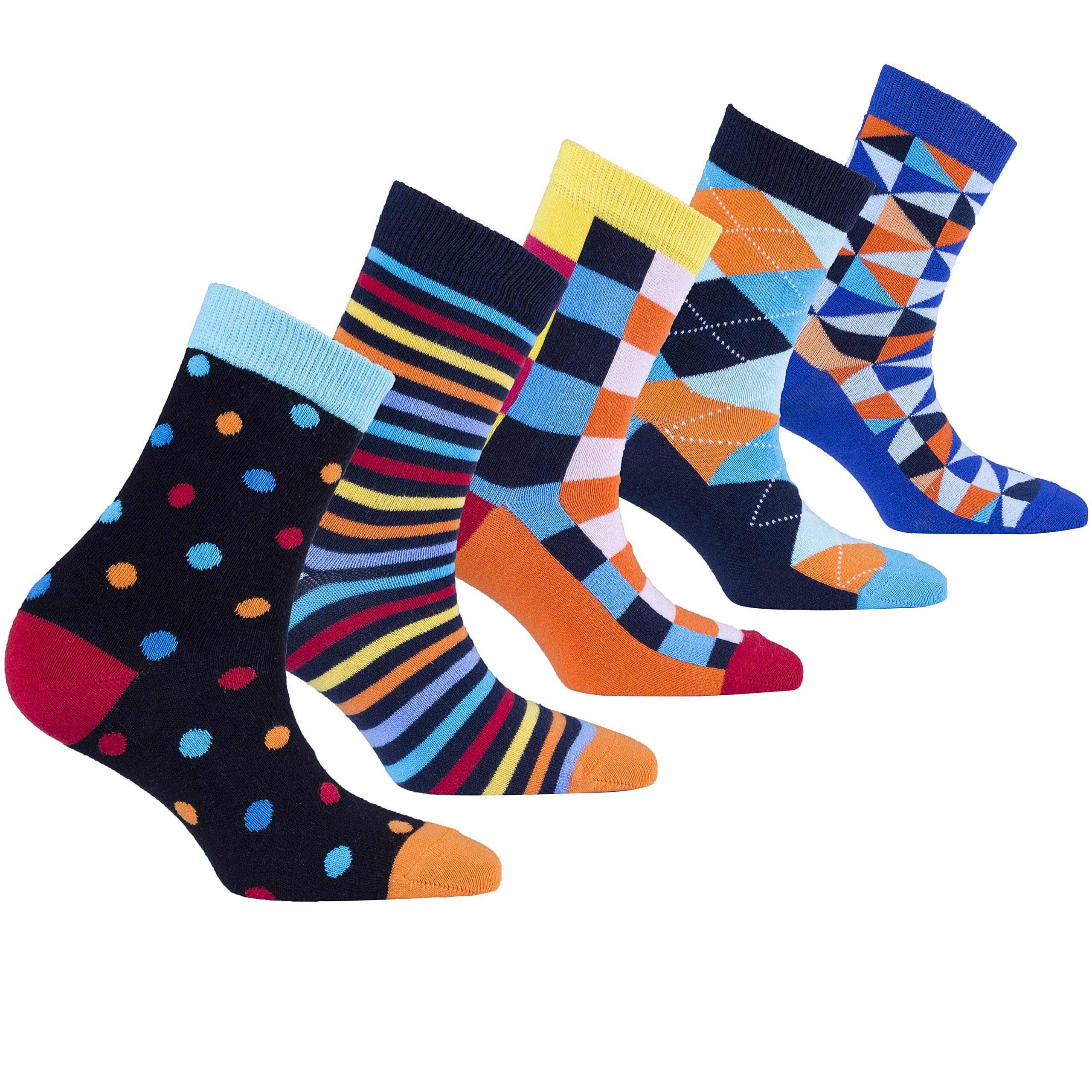 Kids 5-Pair Fun Colorful Cotton Crew Socks Gift Set - Soft Dress Socks for School, Sports & Everyday Wear - Cute Sock Box for Boys & Girls