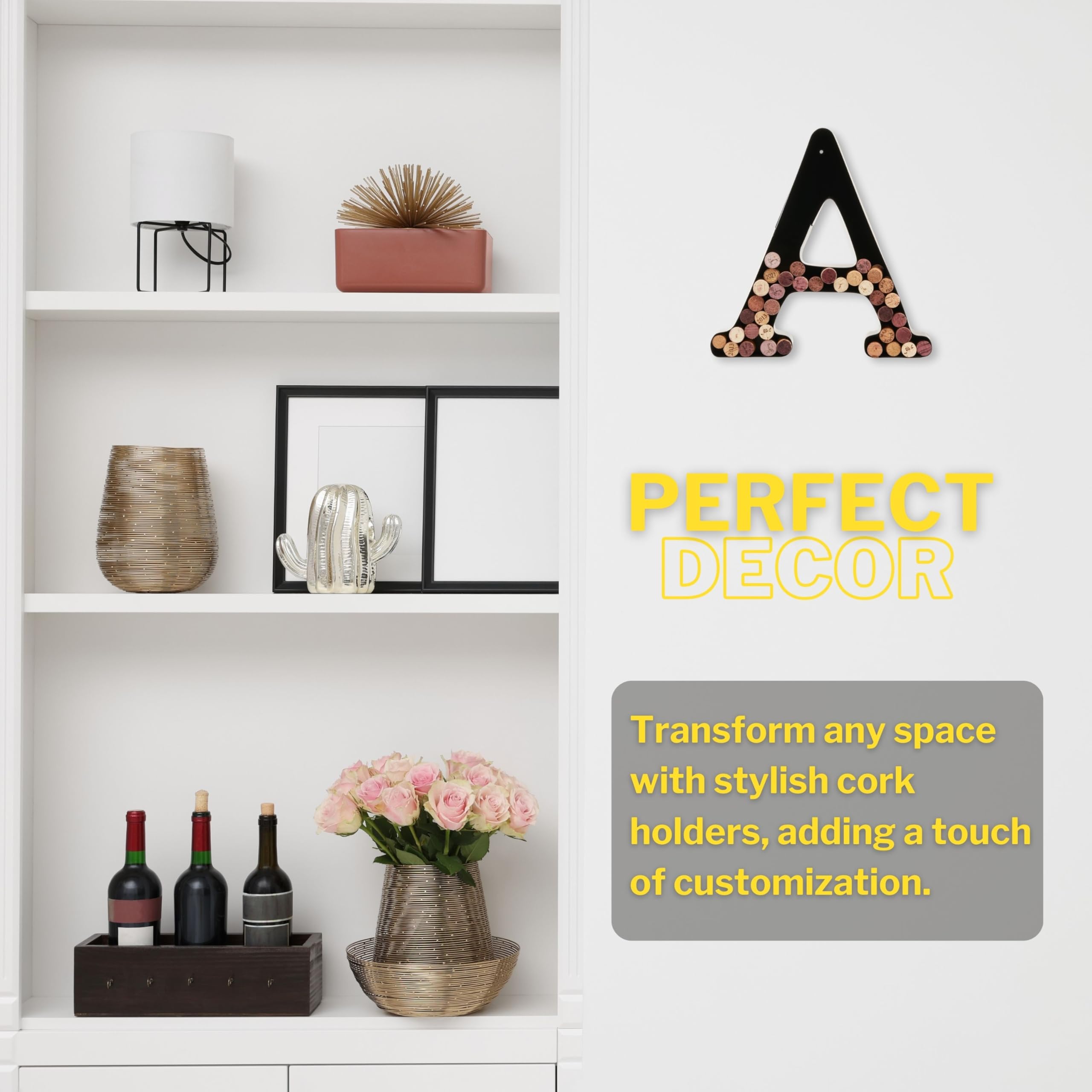 DECOMIL Decorative Wine Cork Holder - Letter A | Elegant Wall Art for Wine Lovers | Perfect for Kitchen, Bar, or Dining Room Decor