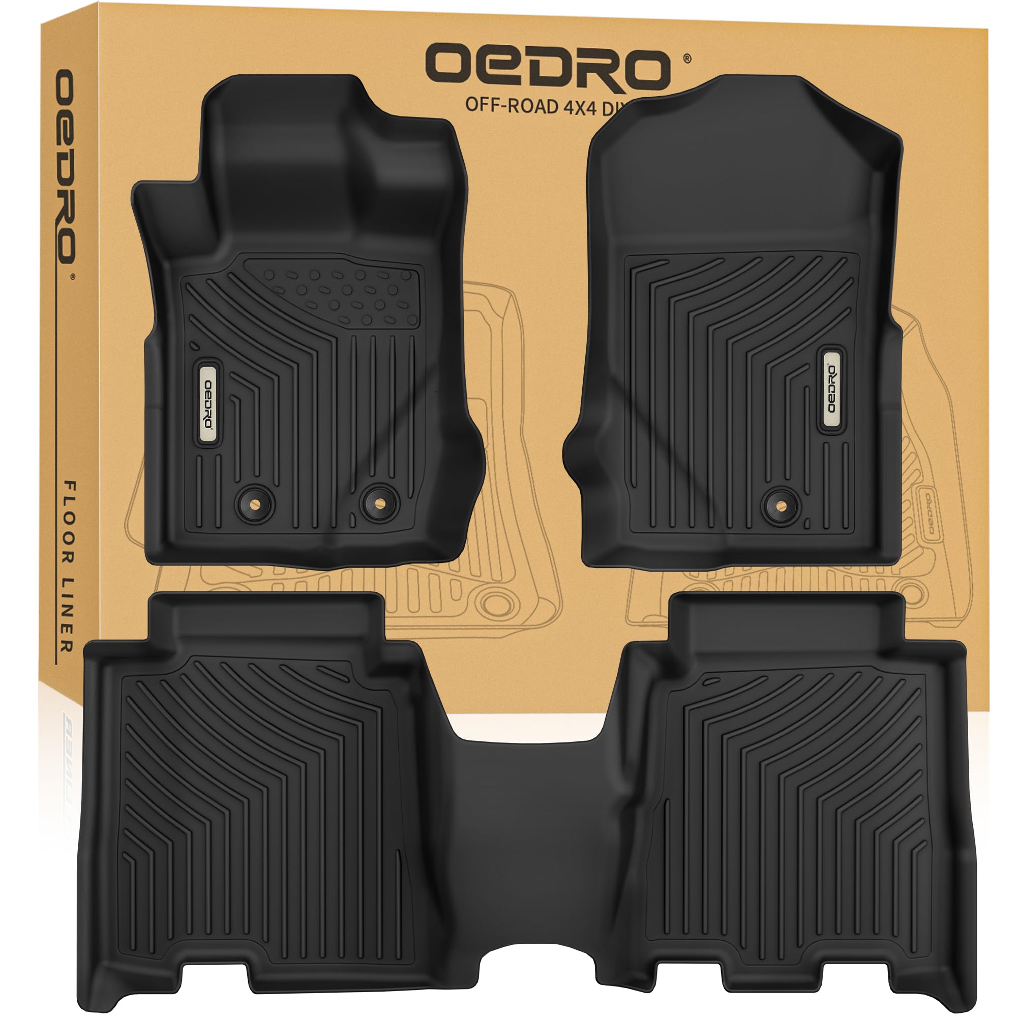 OEDRO All-Weather TPE Floor Mats for 2021-2025 Ford Bronco 4-Door - Heavy Duty Black Car Floor Liners Set (Front & Rear Rows) | Perfect for Off-Roading, Daily Commuting & Extreme Weather Protection