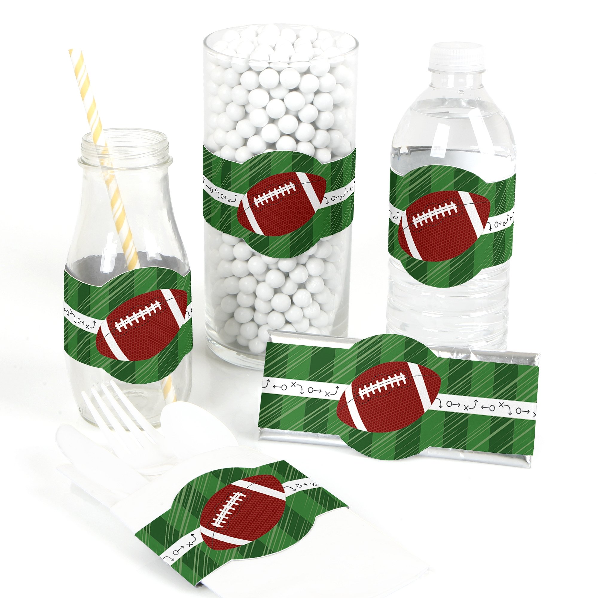 Big Dot of Happiness End Zone - Football DIY Party Supplies Set of 15 for Baby Shower, Birthday Decorations, Favors & Wrappers | Perfect for Football Themed Parties, Game Day Decor, and Sports Celebrations