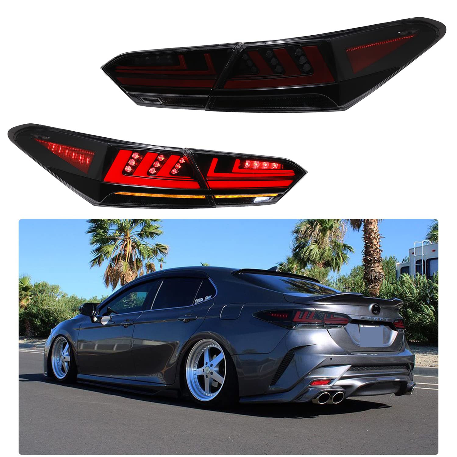 Inginuity Time LED Tail Lights for Toyota Camry 2018-2023 - Black Rear Lamps with Start-Up Animation, DRL, Brake & Turn Signal Assembly | Perfect for Night Driving & Car Customization