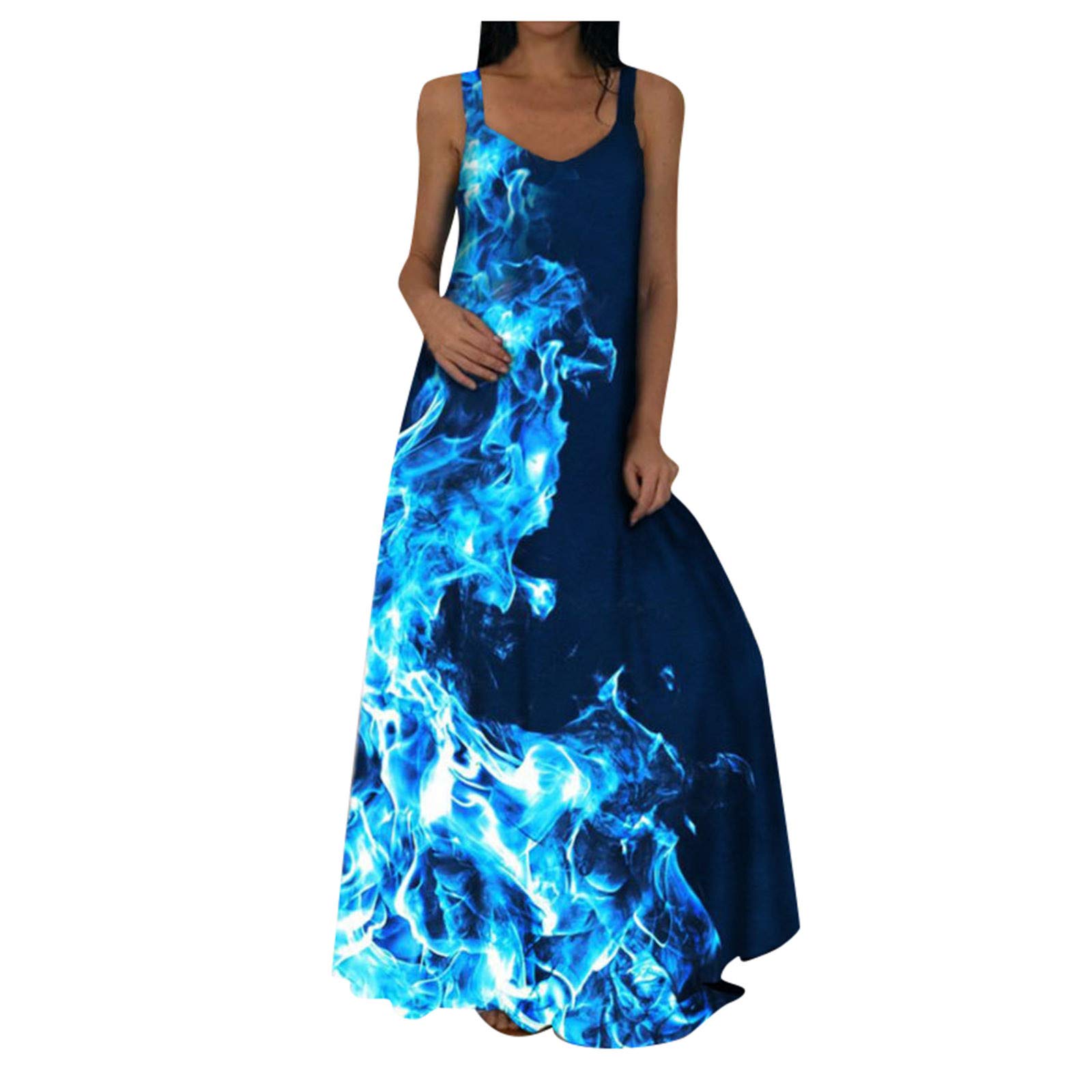 Euone Women's Summer Casual Sleeveless Tank Dress - Sexy Fire Print Colorful Sundress for Beach, Party & Vacation Outfits