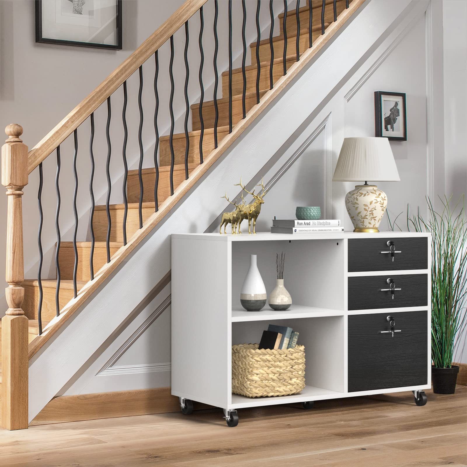 YITAHOME 3-Drawer Wood File Cabinet with Wheels, Mobile Lateral Storage Cabinet & Printer Stand - 35