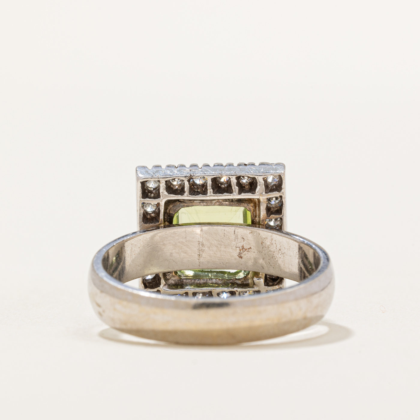Peridot & Diamond Square Ring - 1.50ct Peridot & 0.30ctw Diamond Engagement Ring, Size 7.5, 925 Sterling Silver, Perfect for Wedding, Anniversary & Gift Giving