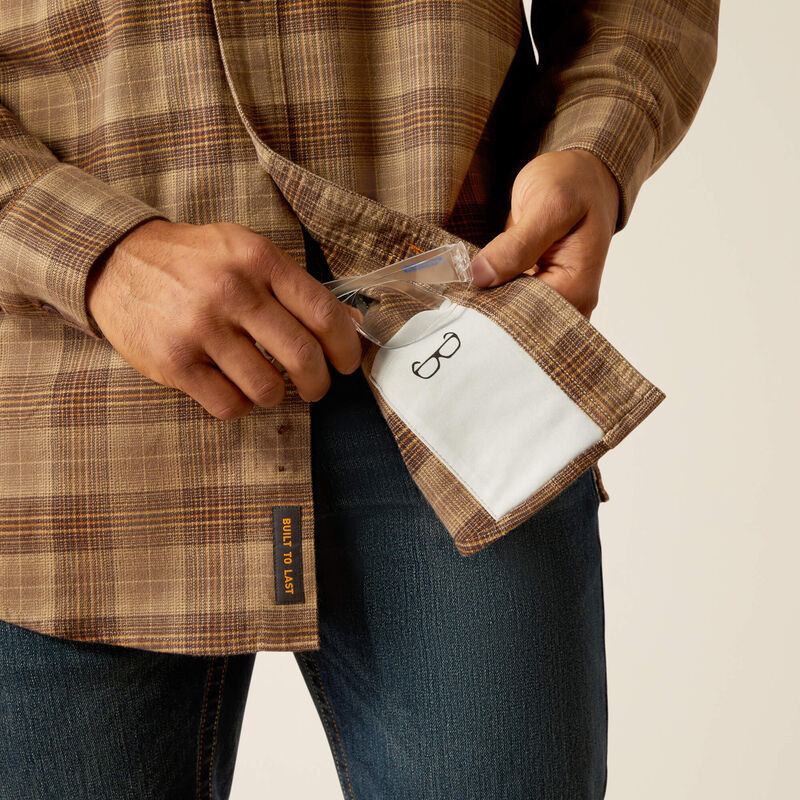 DuraStretch Work Shirt with Rebar Flannel - Long Sleeve Comfort Fit for Men - Chocolate Chip Color - Ideal for Construction, Outdoor Work & Cold Weather Protection