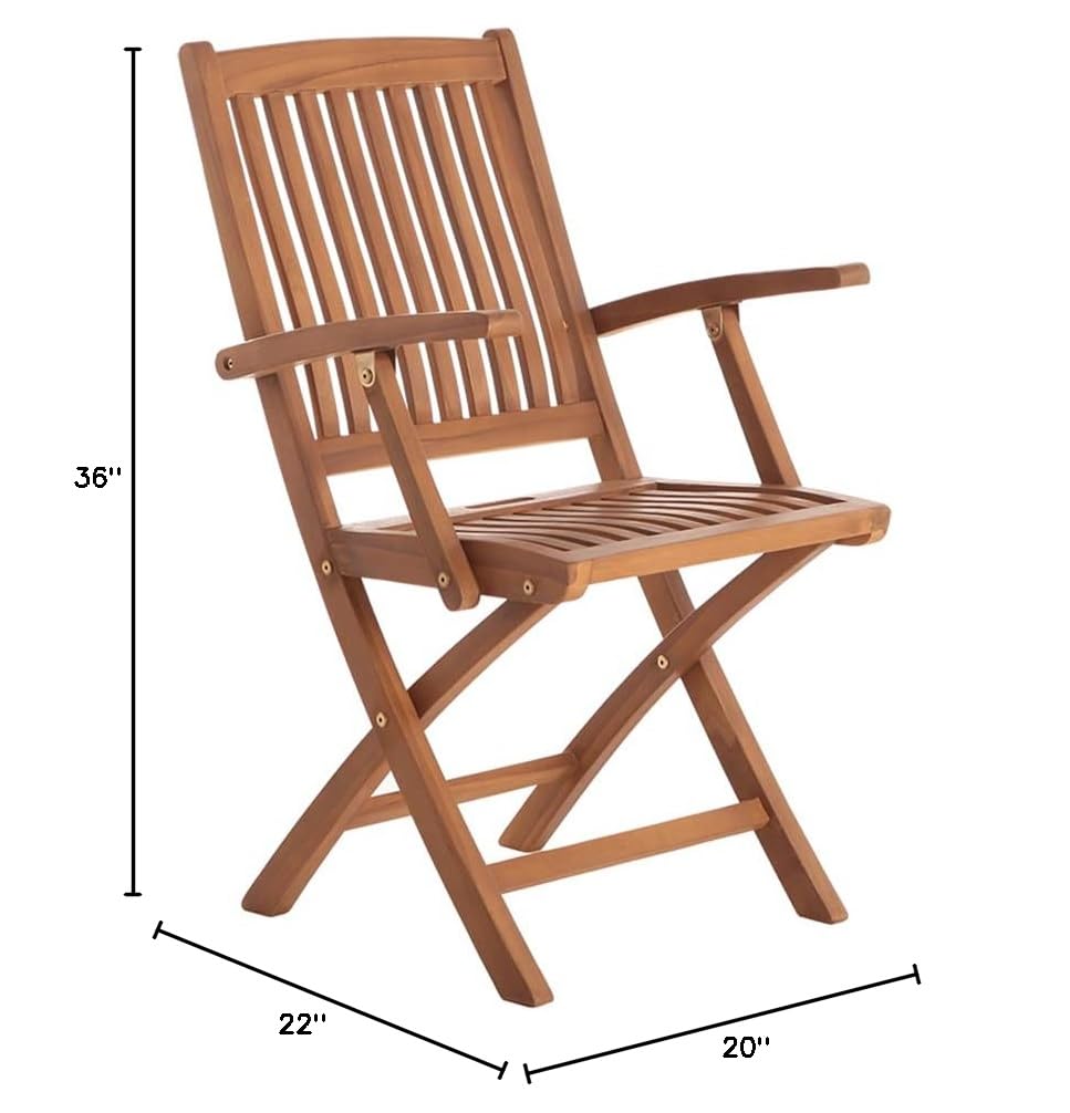 Nordic Style Folding Chair with Armrests - Lightweight Portable Indoor Outdoor Patio Furniture for Dining, Balcony, Camping & Picnic - Comfortable Brown Wooden Chair for Home, Garden & Travel Use