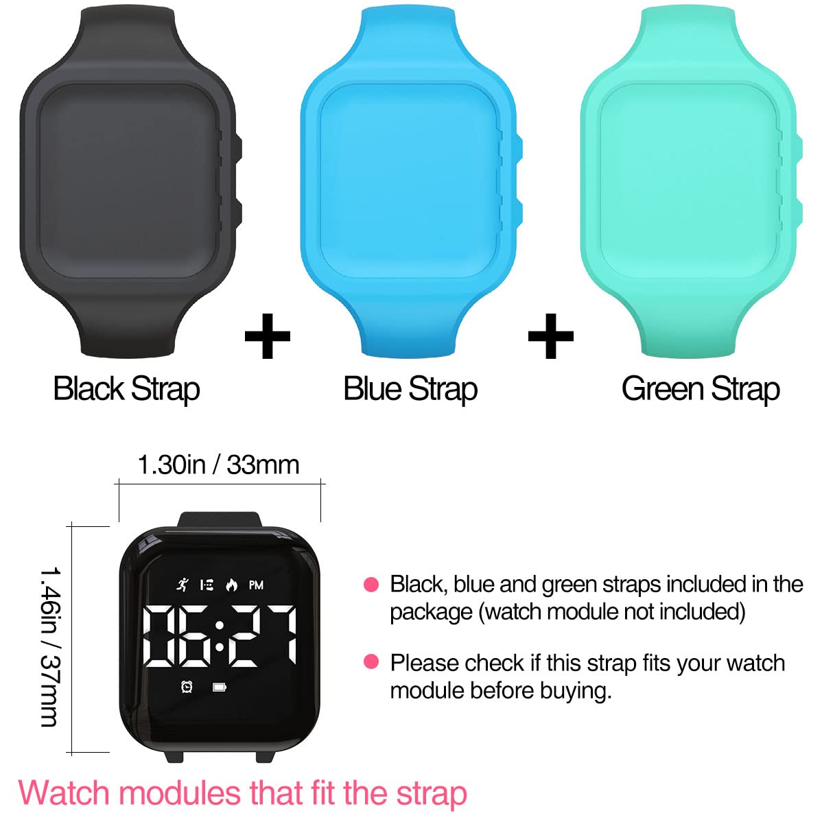 3-Piece Replacement Watch Band for Non-Bluetooth LED Fitness Tracker & Digital Pedometer Watch - Perfect for Running, Gym Workouts and Daily Activity Tracking
