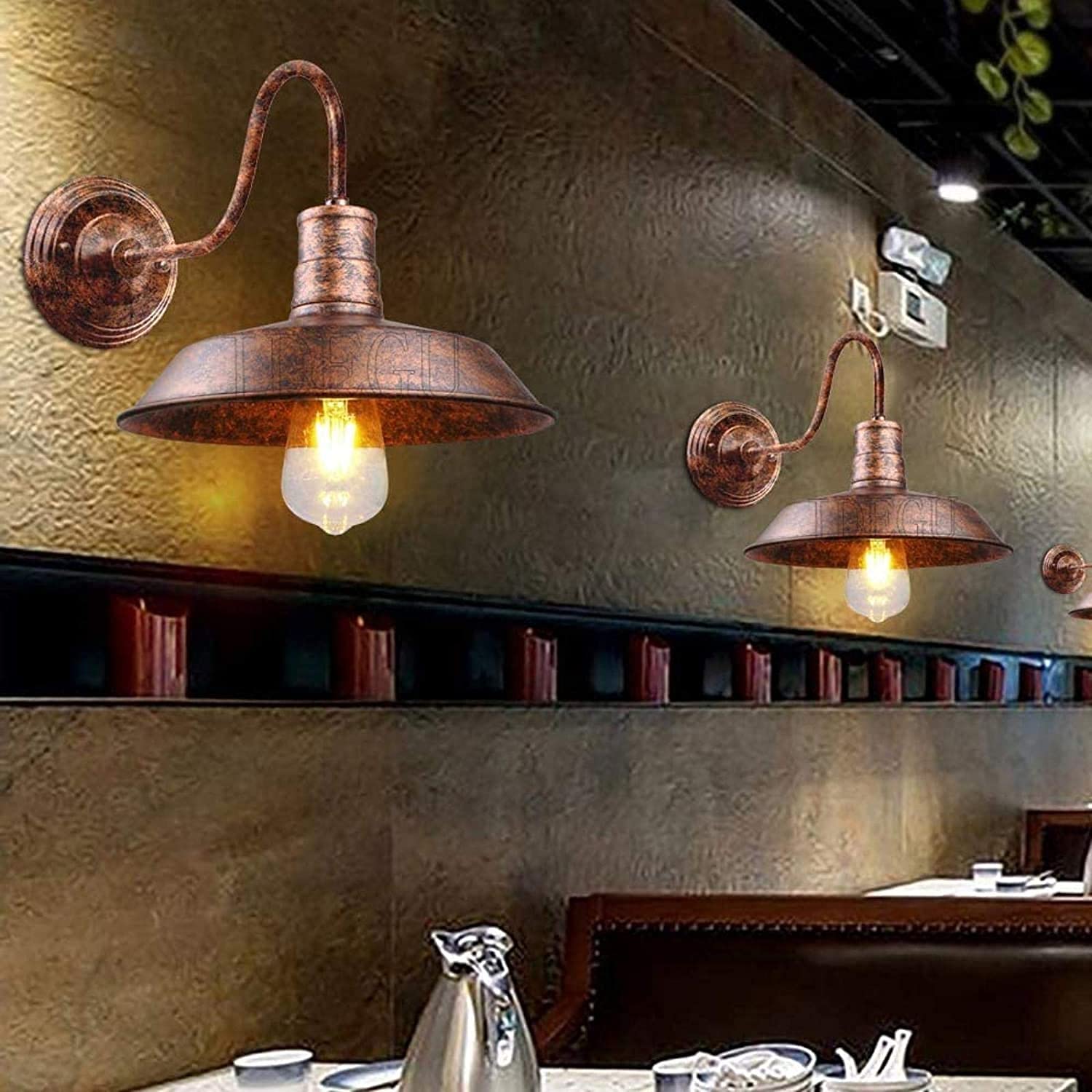 2 Pack Vintage Industrial Wall Sconces - 26CM E27 Edison Bulb Wall Lamp with Retro Shade - Black & Copper Rust Candle Style Lights for Loft, Bedroom, Kitchen, Office - Perfect for Ambient Lighting and Home Decor