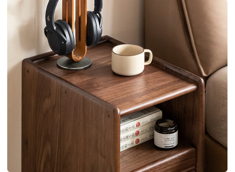 Solid Black Walnut Wood Nightstand with Narrow Design - Perfect for Small Bedrooms, Apartments & Modern Home Decor