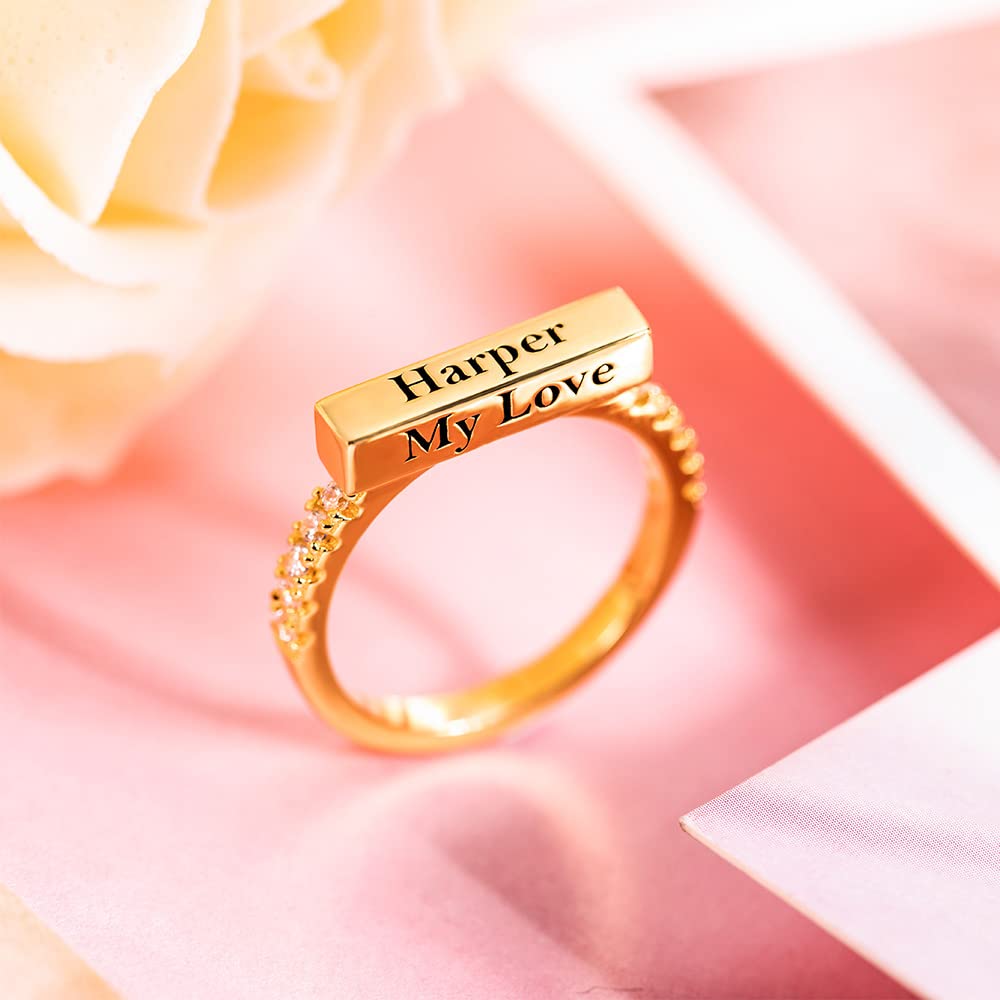 Custom Stackable Bar Ring for Women - 925 Sterling Silver Personalized Engraved Initial/Year/Name Rings with Birthstone | Anniversary, Birthday, Mother's Day Gift for Her, Mom, Daughter & Girlfriends | Perfect for Stacking, Layering & Everyday Wear