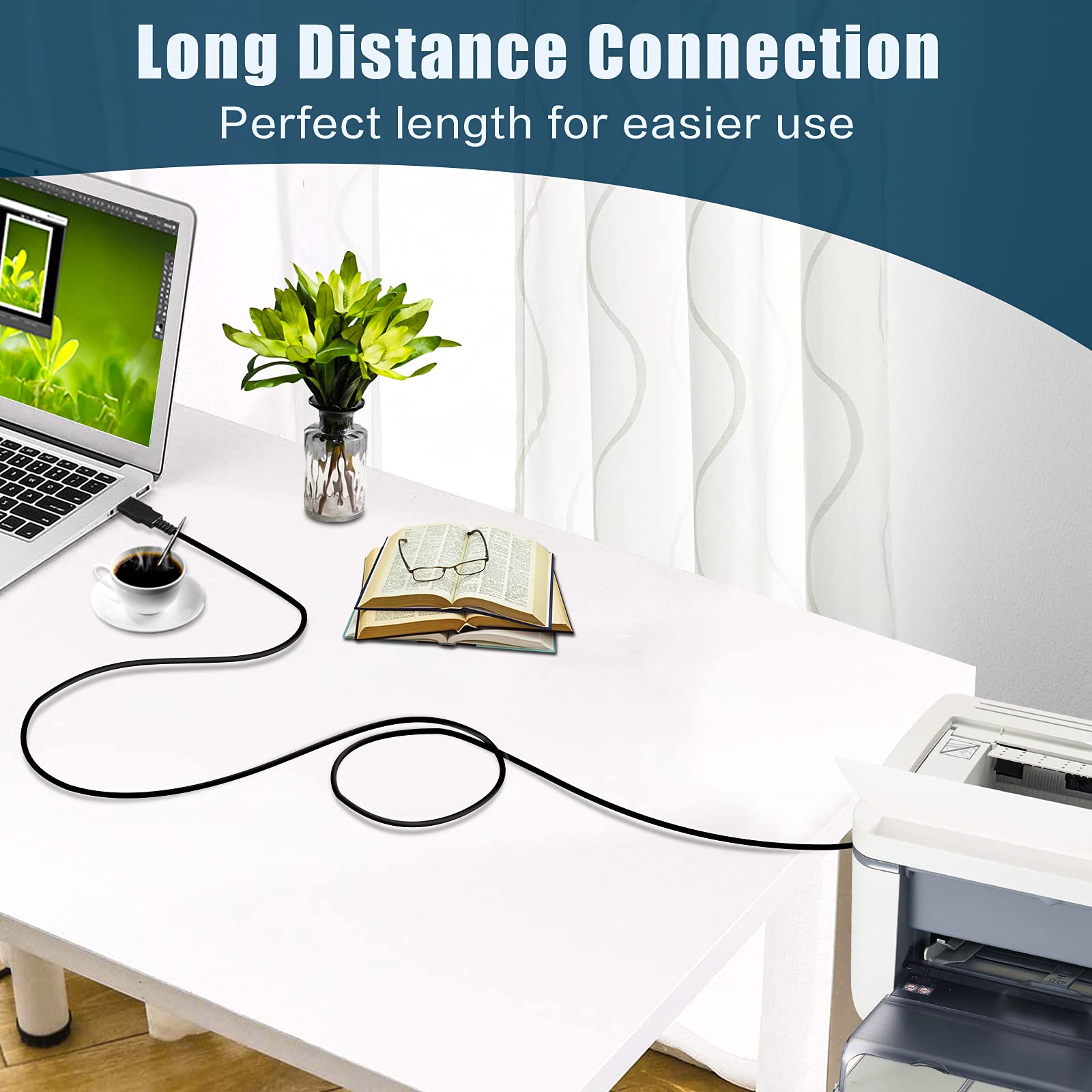 10FT USB Printer Cable for DYMO Label Writer 450 & Twin Turbo - High-Speed Data Transfer & Replacement Cord - Perfect for Shipping Labels, Office Printing & Barcode Scanners