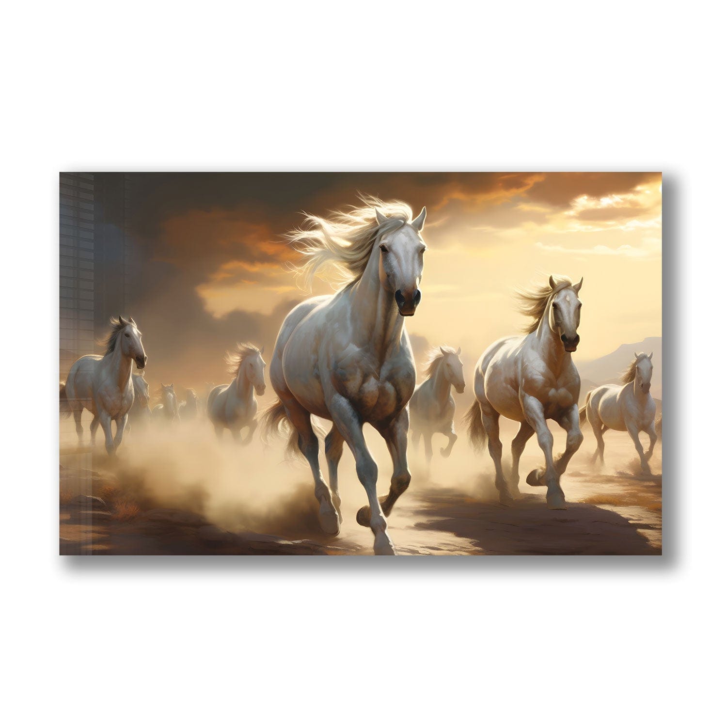 White Horses Tempered Glass Wall Art - Elegant Home Decor for Living Room, Bedroom & Office - Shatterproof & Stylish