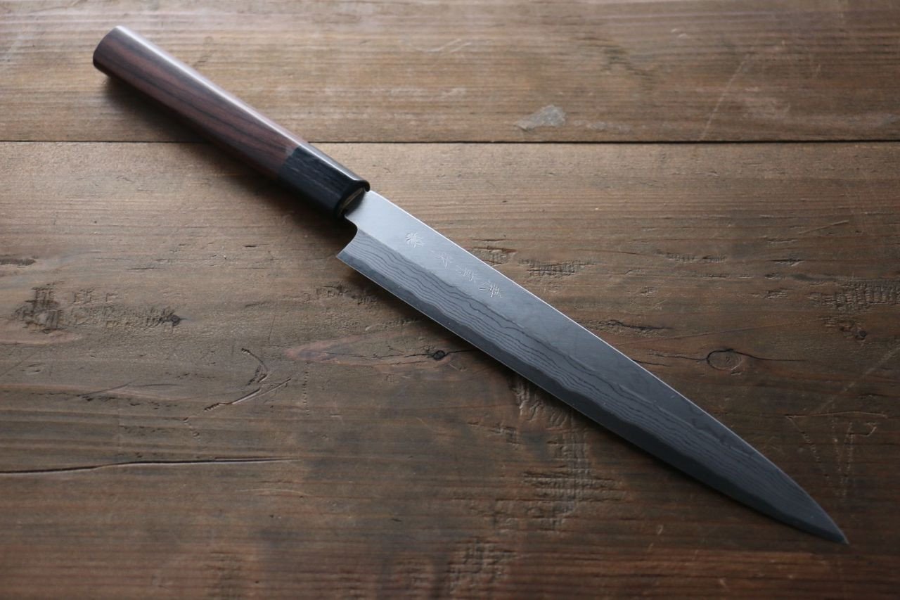 Premium Kanetsune White Steel 11-Layer Damascus Japanese Sushi & Sashimi Knife 210mm - Authentic Shitan Handle - Professional Chef's Knife for Sushi Preparation, Meat Slicing & Kitchen Cooking