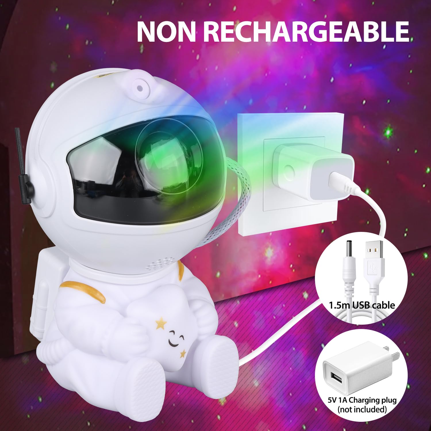 Astronaut Star Projector Galaxy Light - 8 Modes with Remote Control, 270° Adjustable LED Night Light for Kids Bedroom, Girls Room Decor, Home Theater & Ceiling Projection | White Space Themed Night Light for Relaxation, Meditation & Sleep Aid