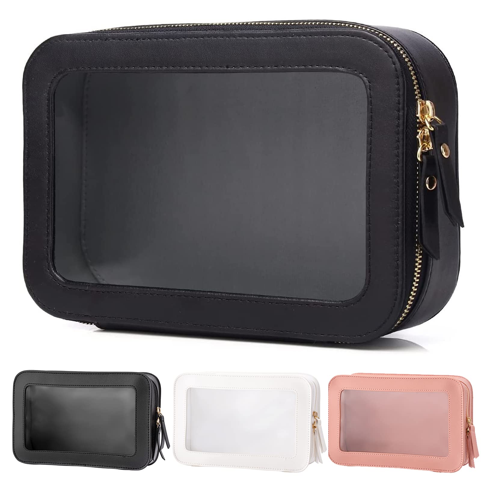 Clear Travel Toiletry Bag for Women & Men - Transparent Makeup Organizer, Cosmetic Pouch for Toiletries, TSA Approved Carry-On Essentials Bag (Black) - Perfect for Air Travel, Gym, Camping & Weekend Getaways
