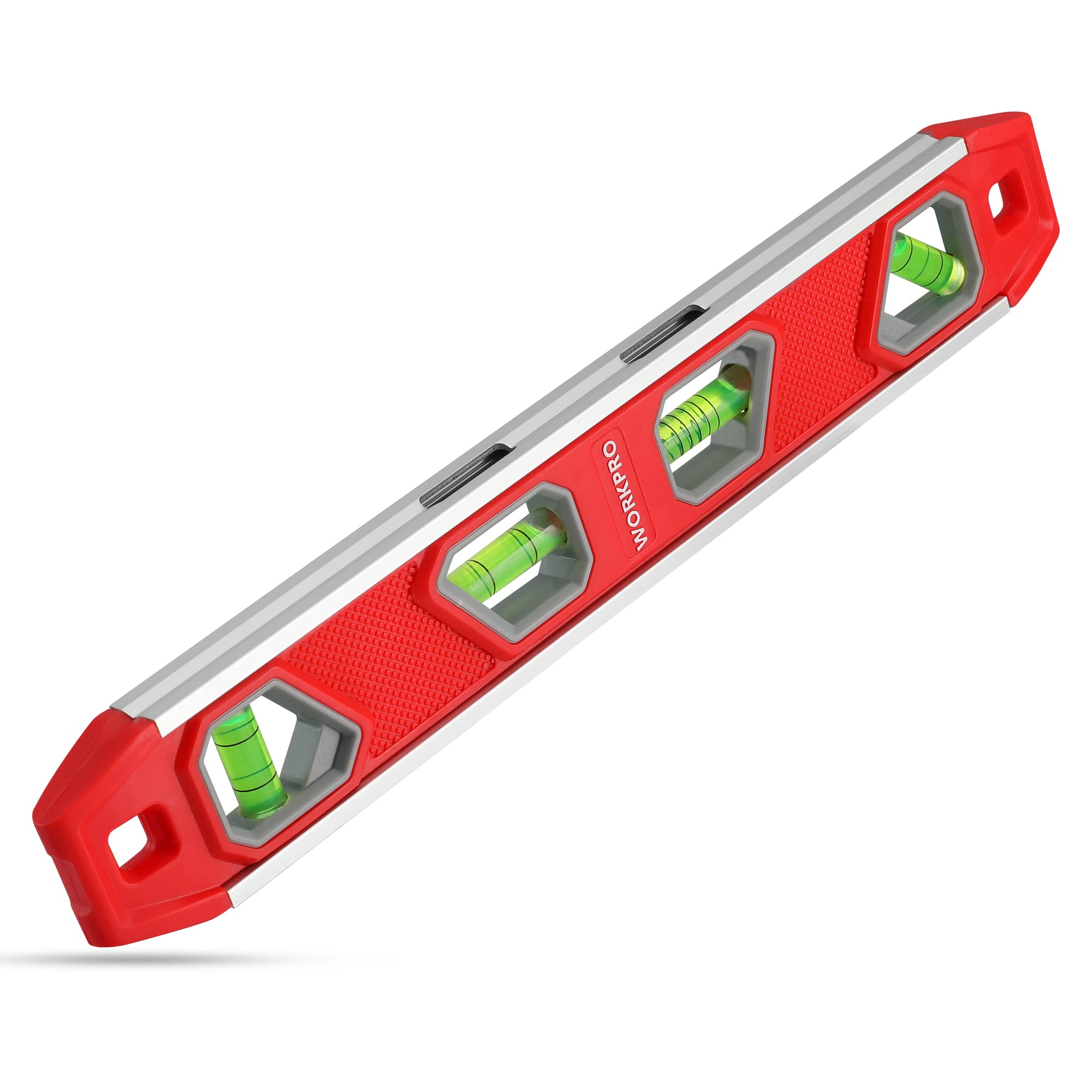 WORKPRO 12 Inch Magnetic Torpedo Level - Aluminum Reinforced with 4 Bubbles & V-Groove for Conduit Bending - Perfect for Plumbing, Construction, and DIY Home Improvement Projects