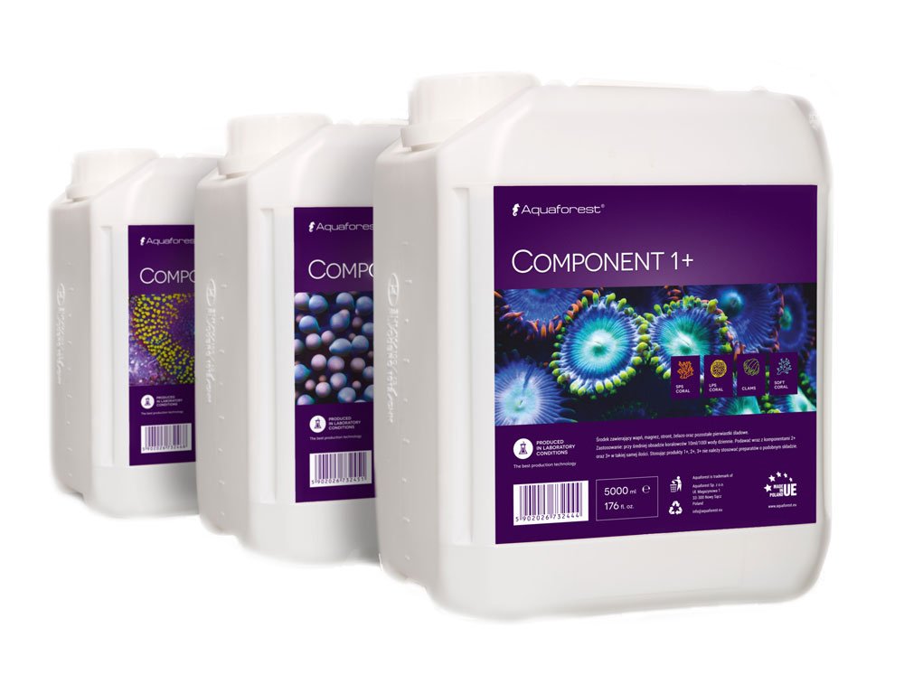 Aquaforest Component 1+, 2+, and 3+ Aquarium Water Treatment Set (3 Pack, 5L Each) - Essential for Coral Reef Tanks, Saltwater Aquariums, and Marine Life Care