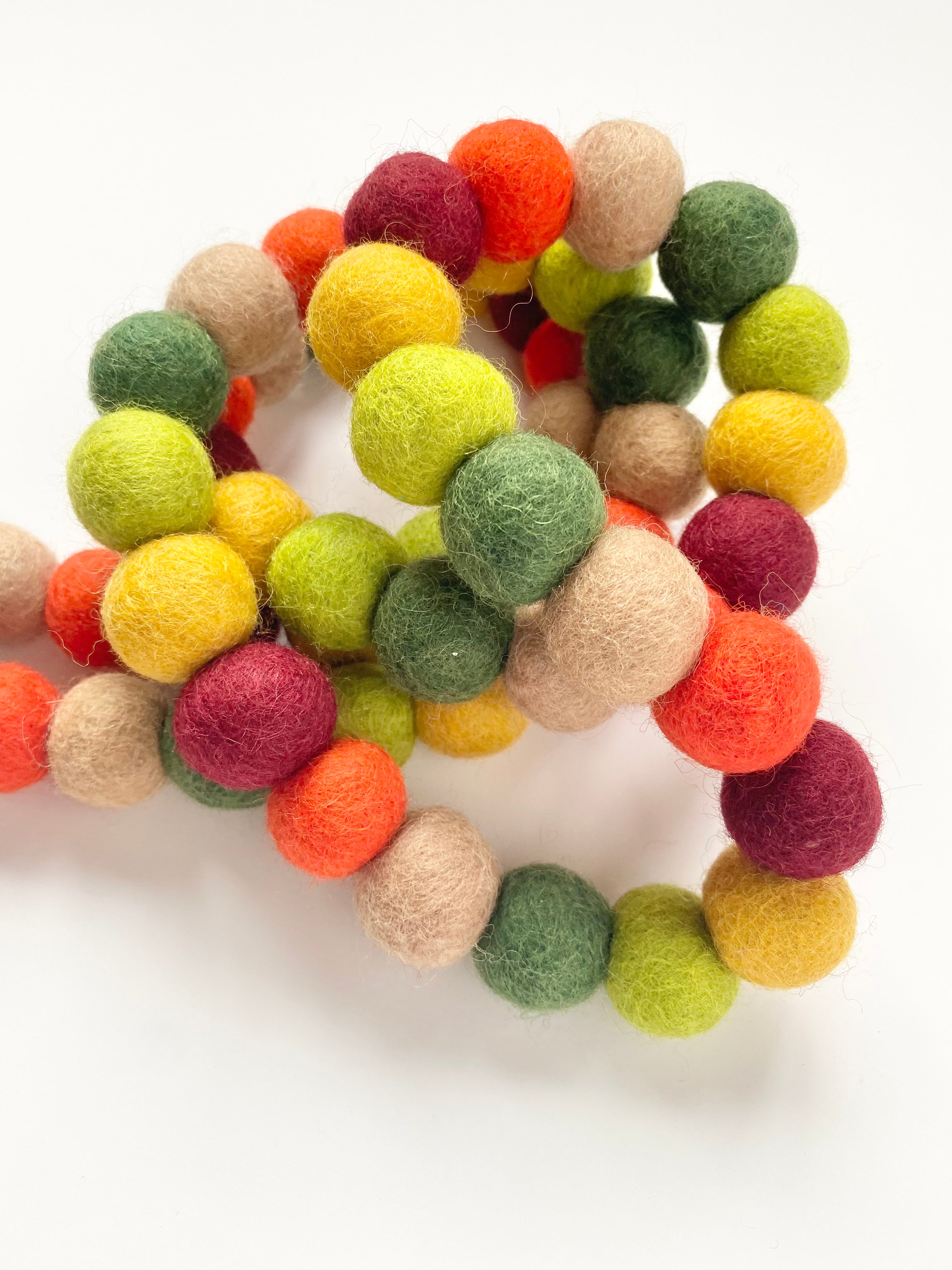 Handmade Deep Autumn Felt Ball Garland - Earthy Fall Decor for Home, Wedding, Nursery & Seasonal Party Decoration