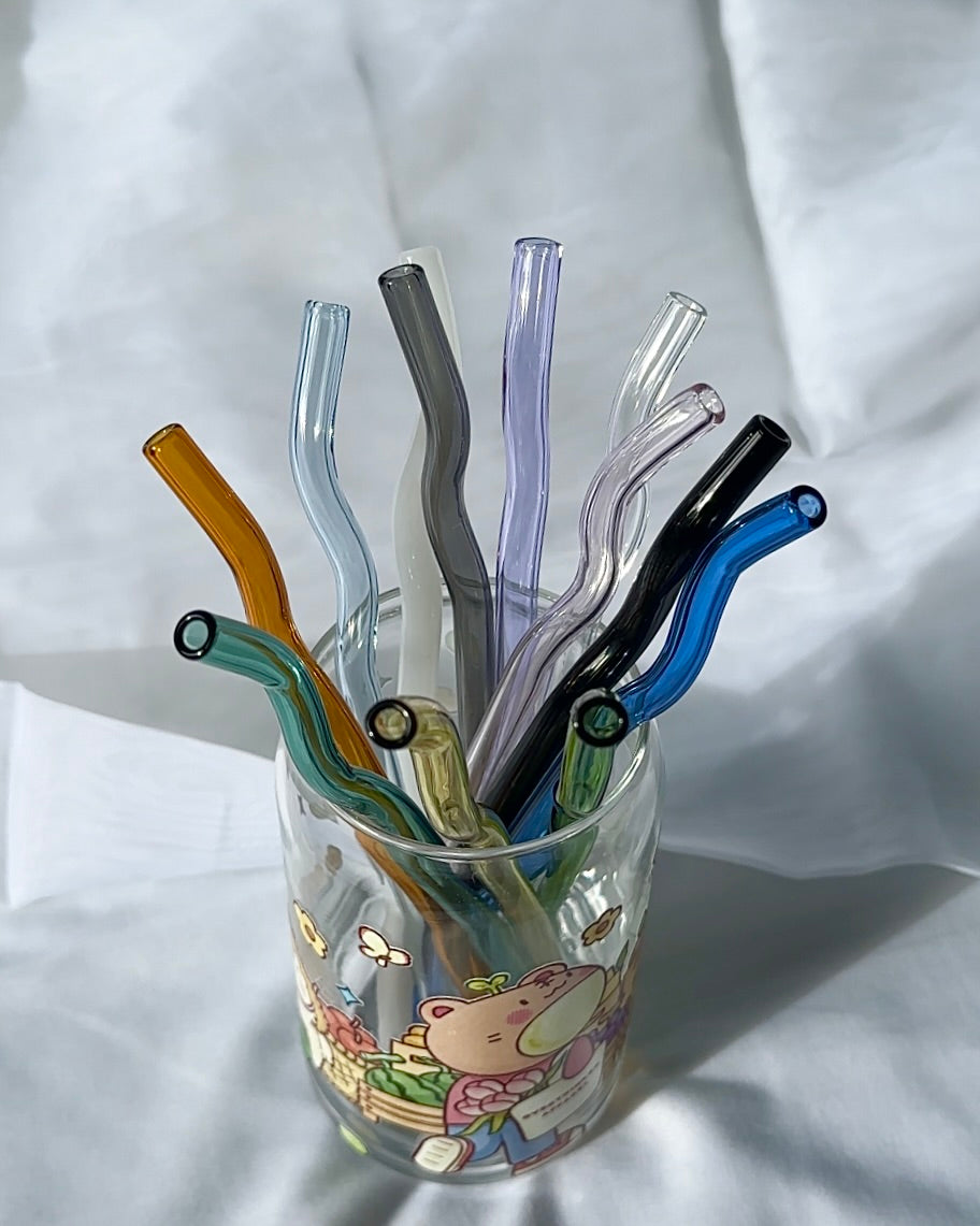 Eco-Friendly Wiggle Glass Straws – Reusable, BPA-Free Drinking Straws for Smoothies, Cocktails & Iced Beverages | Perfect for Home, Parties & Eco-Conscious Lifestyles