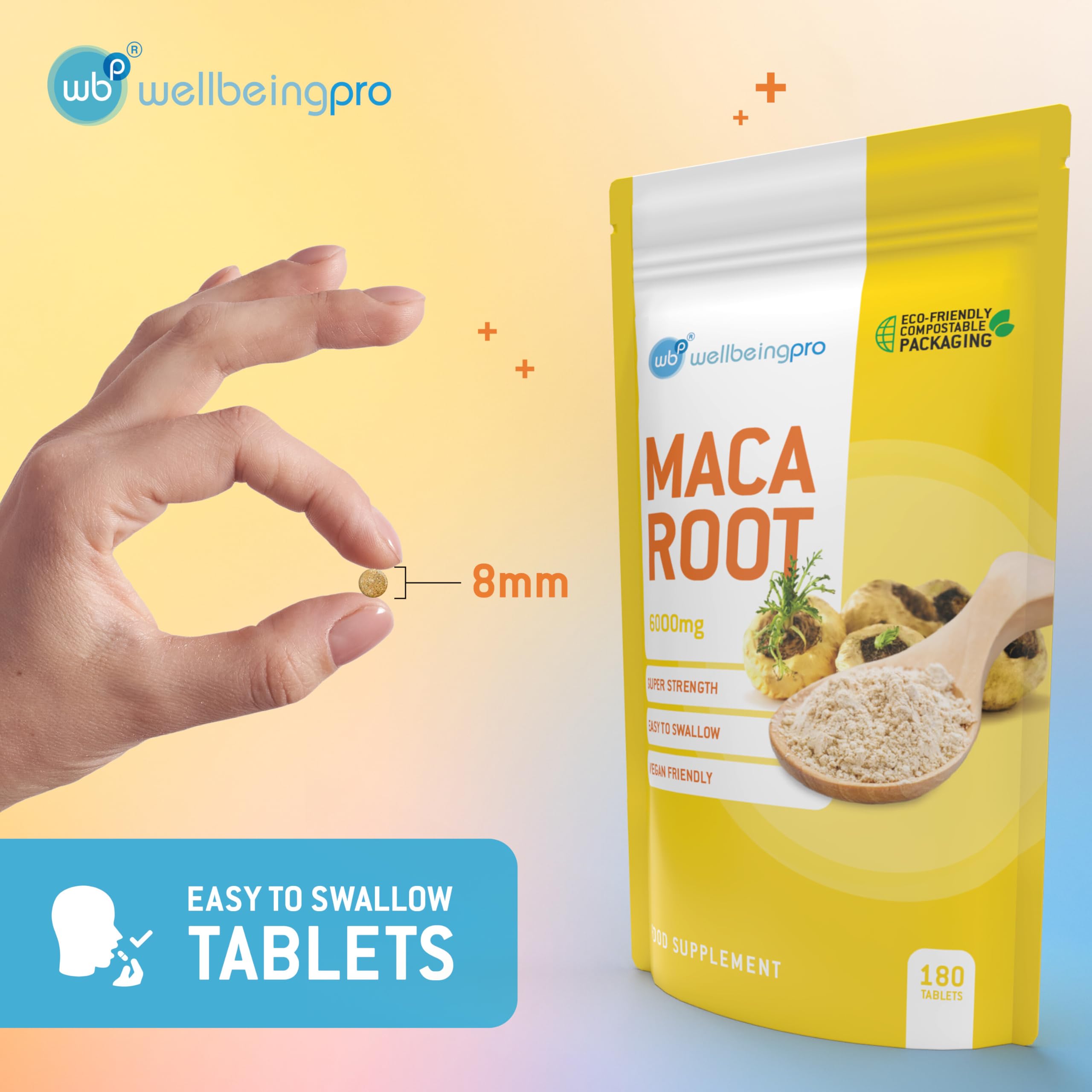 Premium 6000mg WBP Maca Root Tablets - 180 Vegan Capsules (6 Month Supply) | Super Strength Peruvian Maca Extract | GMP Certified, Made in UK | Eco-Friendly Compostable Packaging | Supports Energy, Stamina & Hormonal Balance - Perfect for Athletes, Busy Professionals & Natural Wellness Enthusiasts