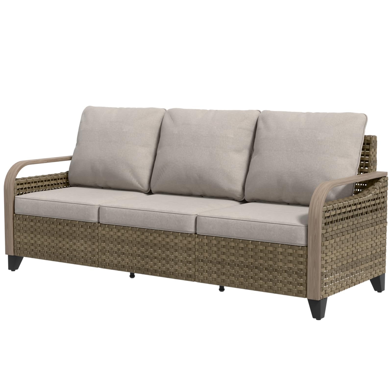 Modern Wicker Outdoor Patio Sofa Set - 3-Seater Rattan Loveseat Couch for Backyard, Deck, Porch & Balcony - Brown/Gray Weather-Resistant Furniture for Relaxing & Entertaining Guests