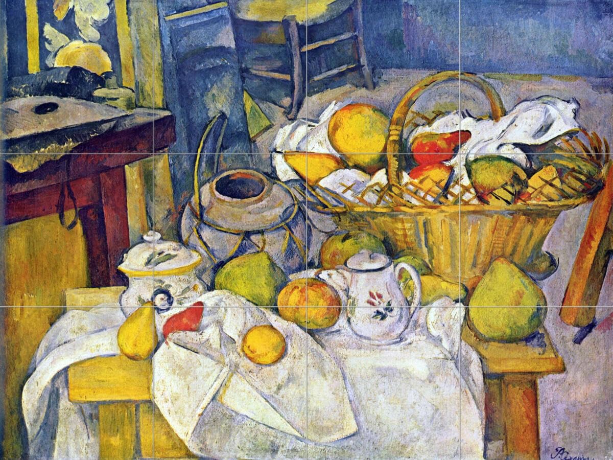 Ceramic Backsplash Tile Mural - Impressionist Fine Art Kitchen & Bathroom Decor - Still Life with Fruit Basket by Paul Cezanne - Perfect for Modern Farmhouse, Vintage, or French Country Style Homes