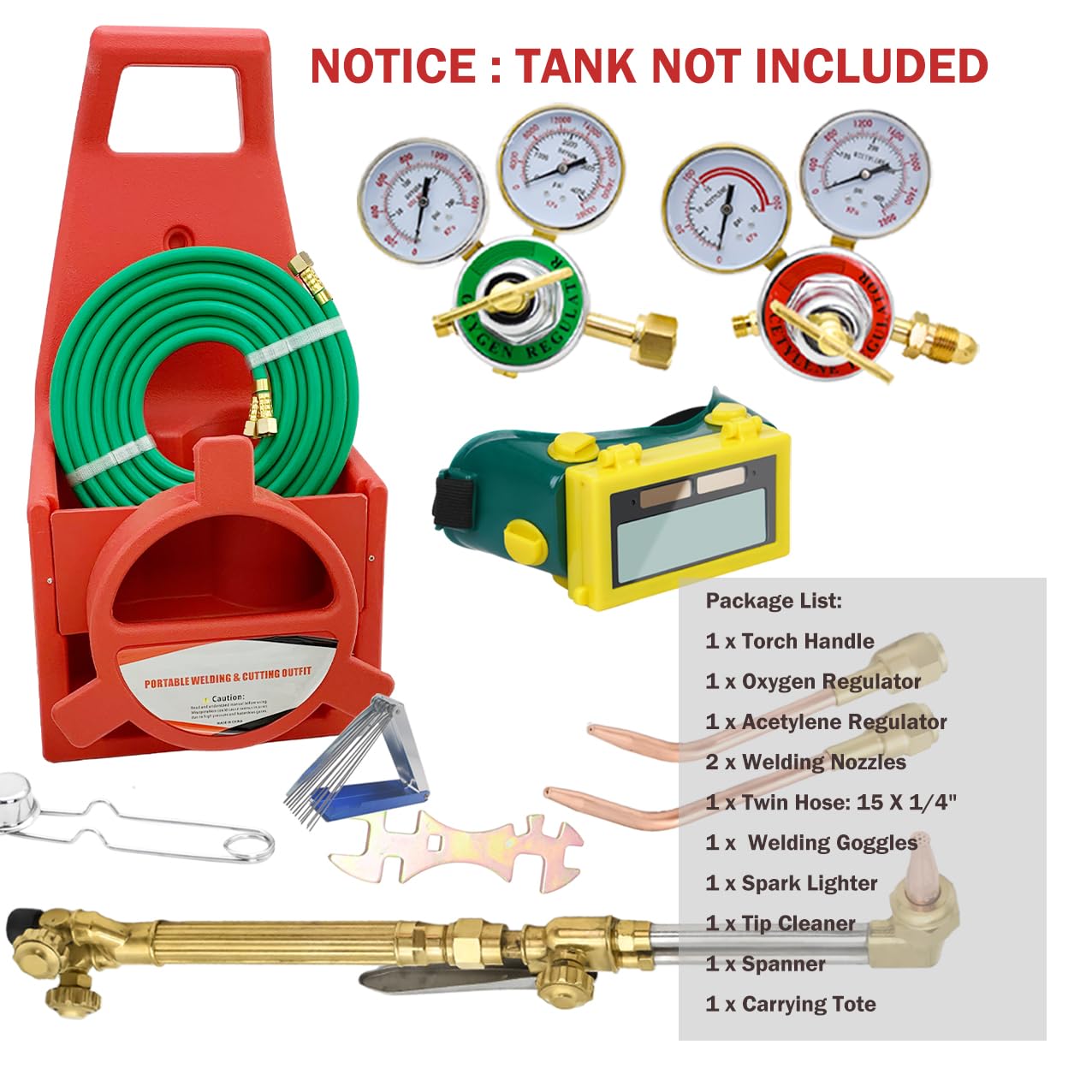 Portable Oxy Acetylene Torch Kit - Complete Gas Welding & Cutting Set with Regulators, Hose & Safety Goggles | Ideal for Metal Fabrication, Auto Repair, HVAC Work and DIY Welding Projects