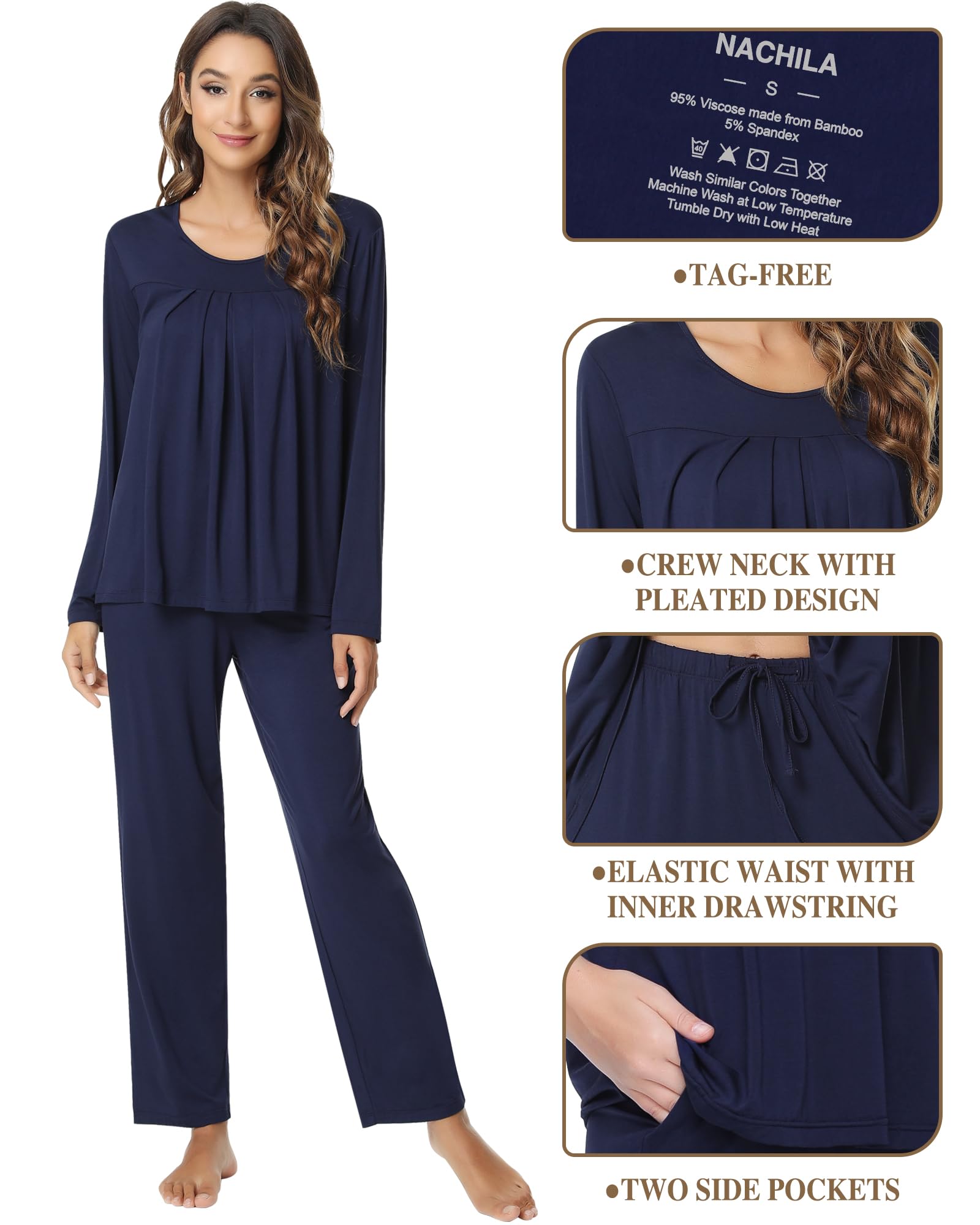 Bamboo Viscose Pajamas for Women - Comfy Long Sleeve Loungewear for Sleep & Relaxation