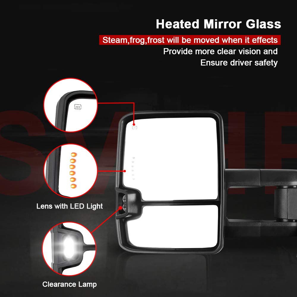 Heated Power-Adjustable Towing Mirrors for 1999-2002 Chevy Silverado & GMC Sierra 1500/2500 - Black Cap Housing with LED Turn Signal (Left & Right Pair) - Perfect for Towing Trailers, Campers & Heavy Loads