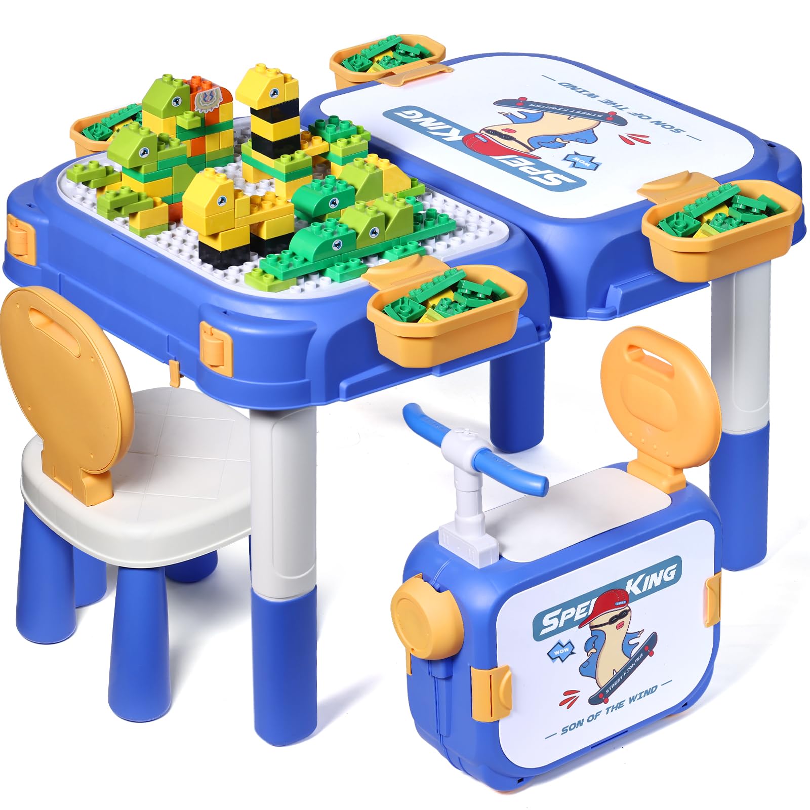 **Toddler Table and Chair Set with 90 Pcs Large Building Blocks - Water & Sand Sensory Play, Ride-On Activity Table with Storage - STEM Learning Toys for Kids Ages 3+ - Perfect for Playrooms, Daycares & Preschool Classrooms**
