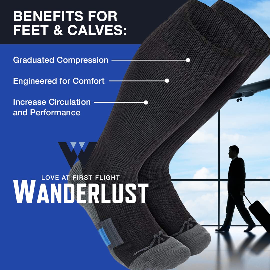 Wanderlust Travel Compression Socks for Women & Men - 15-20 mmHg Graduated Support Stockings for Airplane, Running & Nursing - Improve Circulation & Reduce Swelling